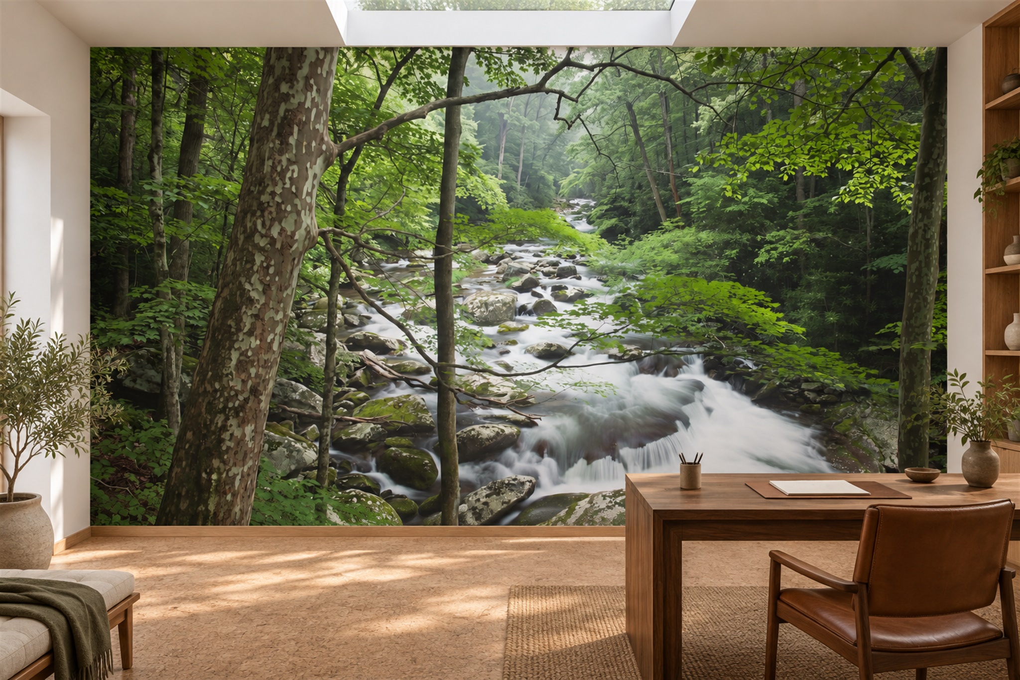 Green River Scenic Decorative Wallpaper Mural Accent-wall-wallpaper-murals, Peel-and-stick Finish