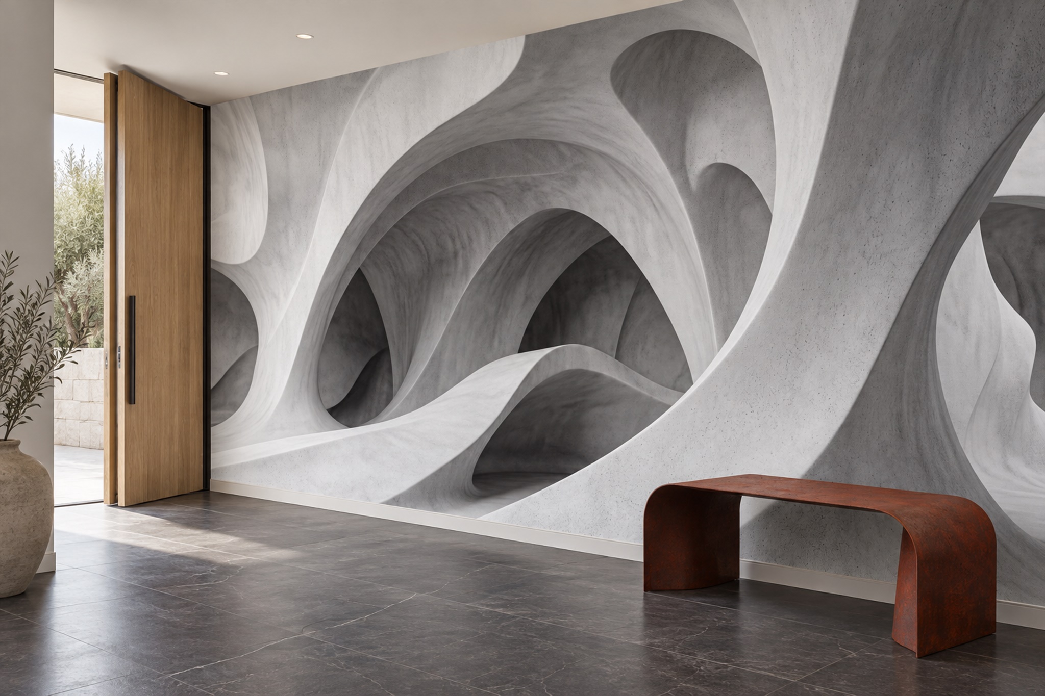 Grey Arched Abstract Wallpaper Mural Entryway-wallpaper-murals, Peel-and-stick Finish