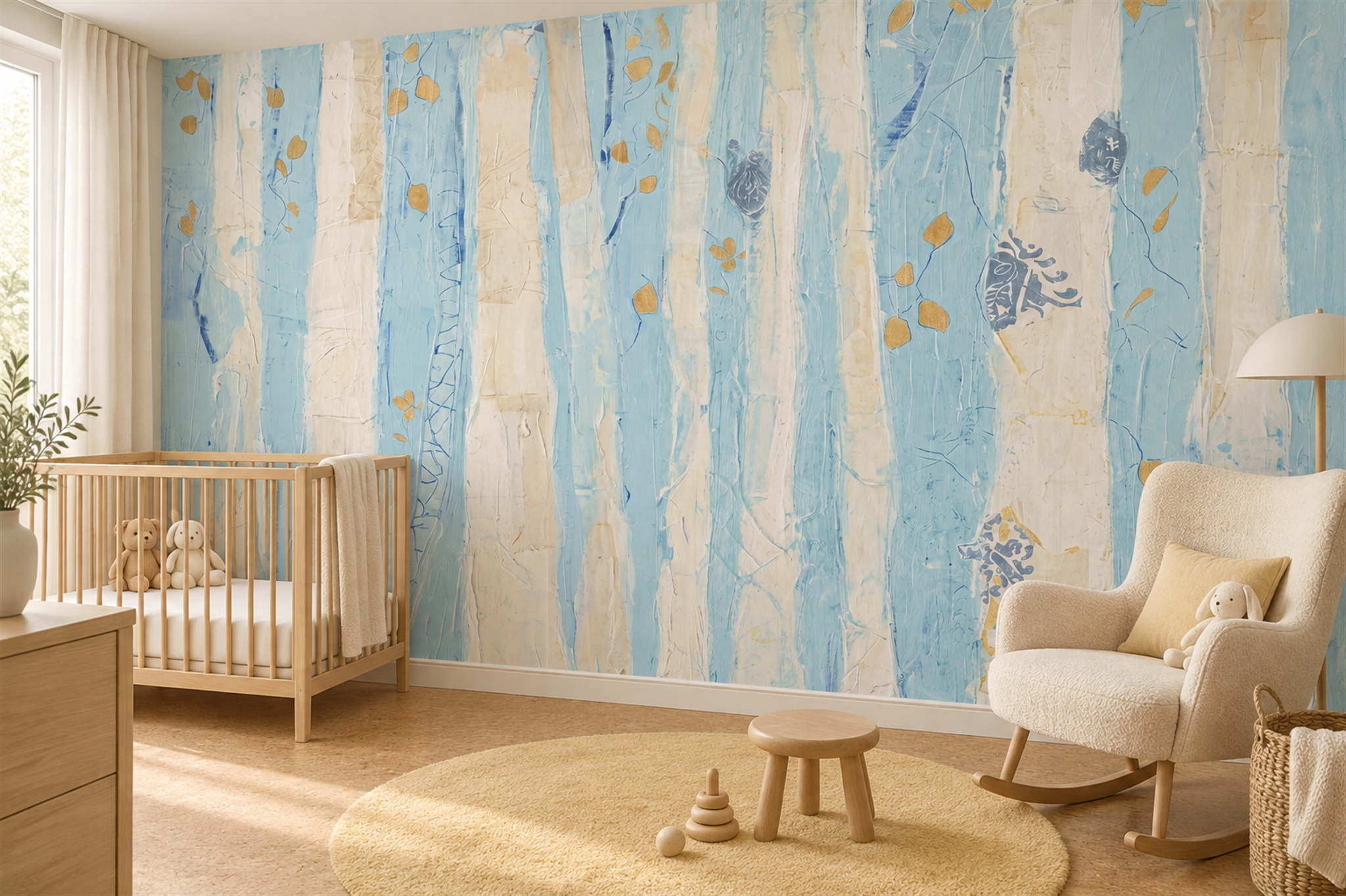 Aqua Striped Abstract Wallpaper Mural Nursery-wallpaper-murals, Peel-and-stick Finish