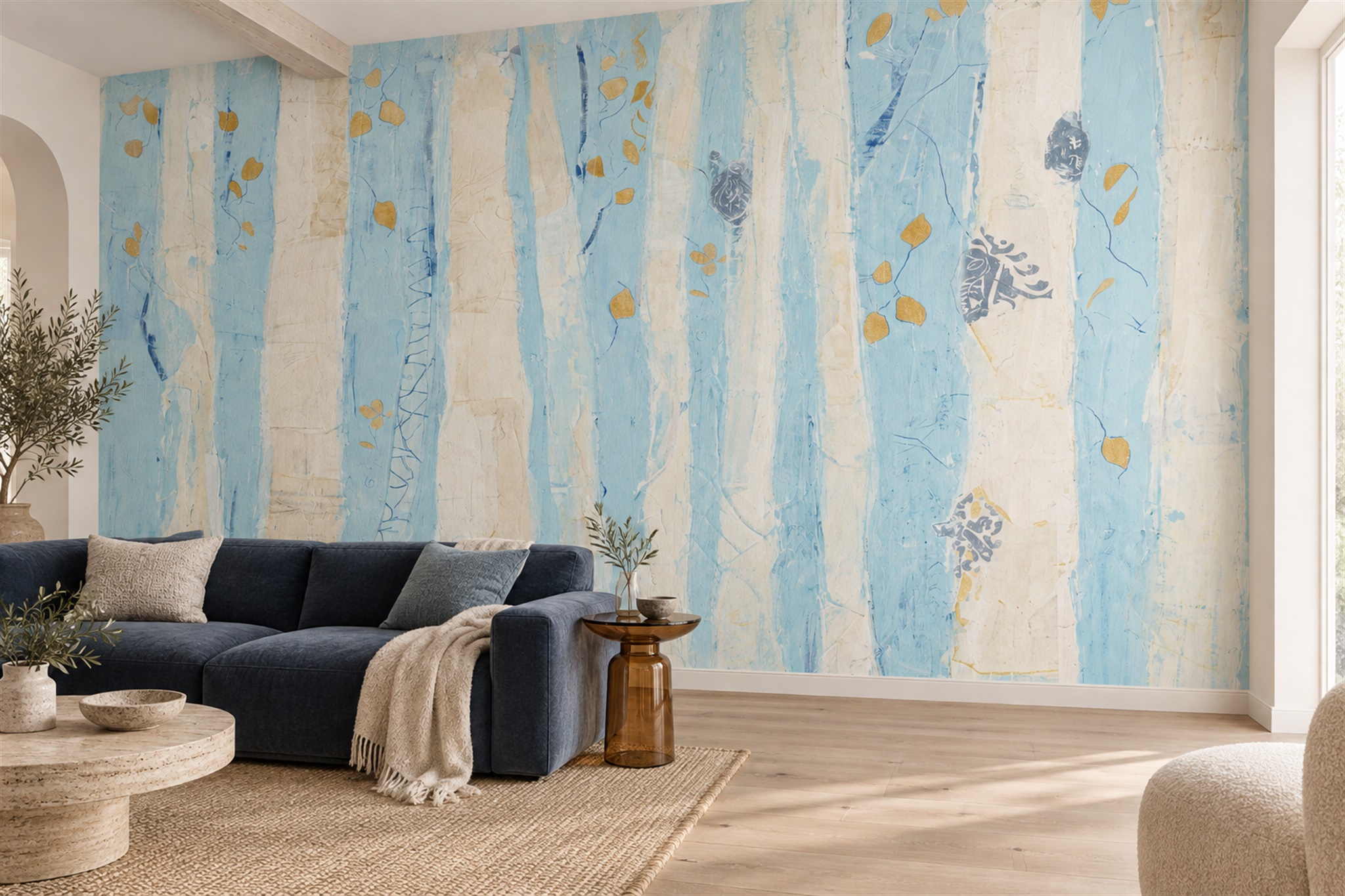 Aqua Striped Abstract Wallpaper Mural Accent-wall-wallpaper-murals, Peel-and-stick Finish