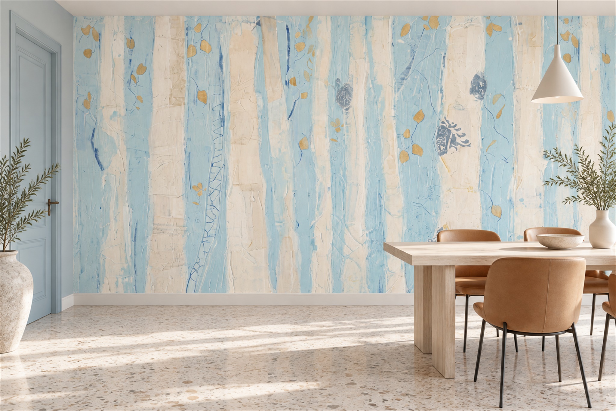 Aqua Striped Abstract Wallpaper Mural Accent-wall-wallpaper-murals, Peel-and-stick Finish