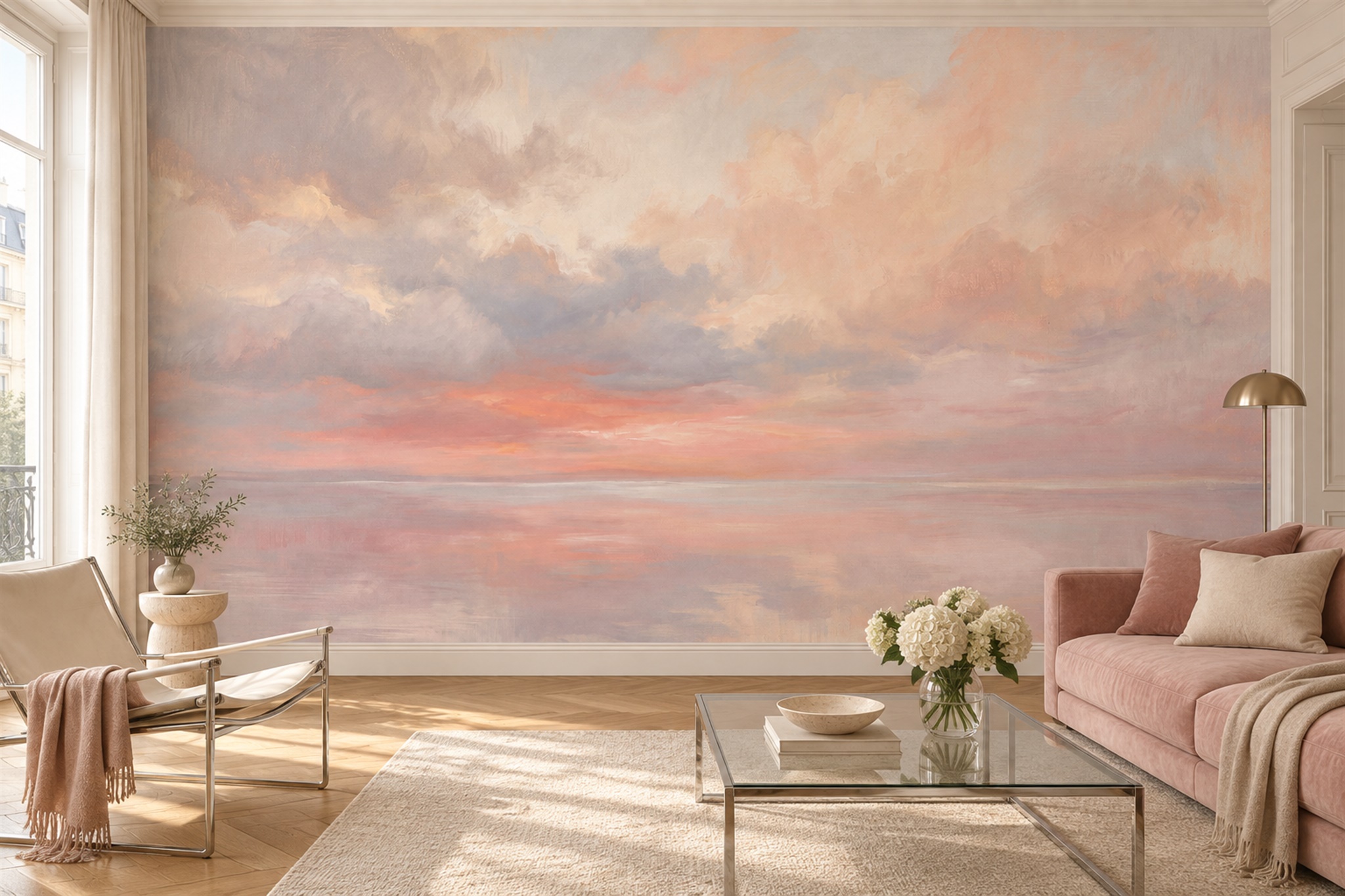 Pastel Sunset Over A Calm Sea Wallpaper Mural — Wallpaper Mural Design, Peel-and-stick Finish