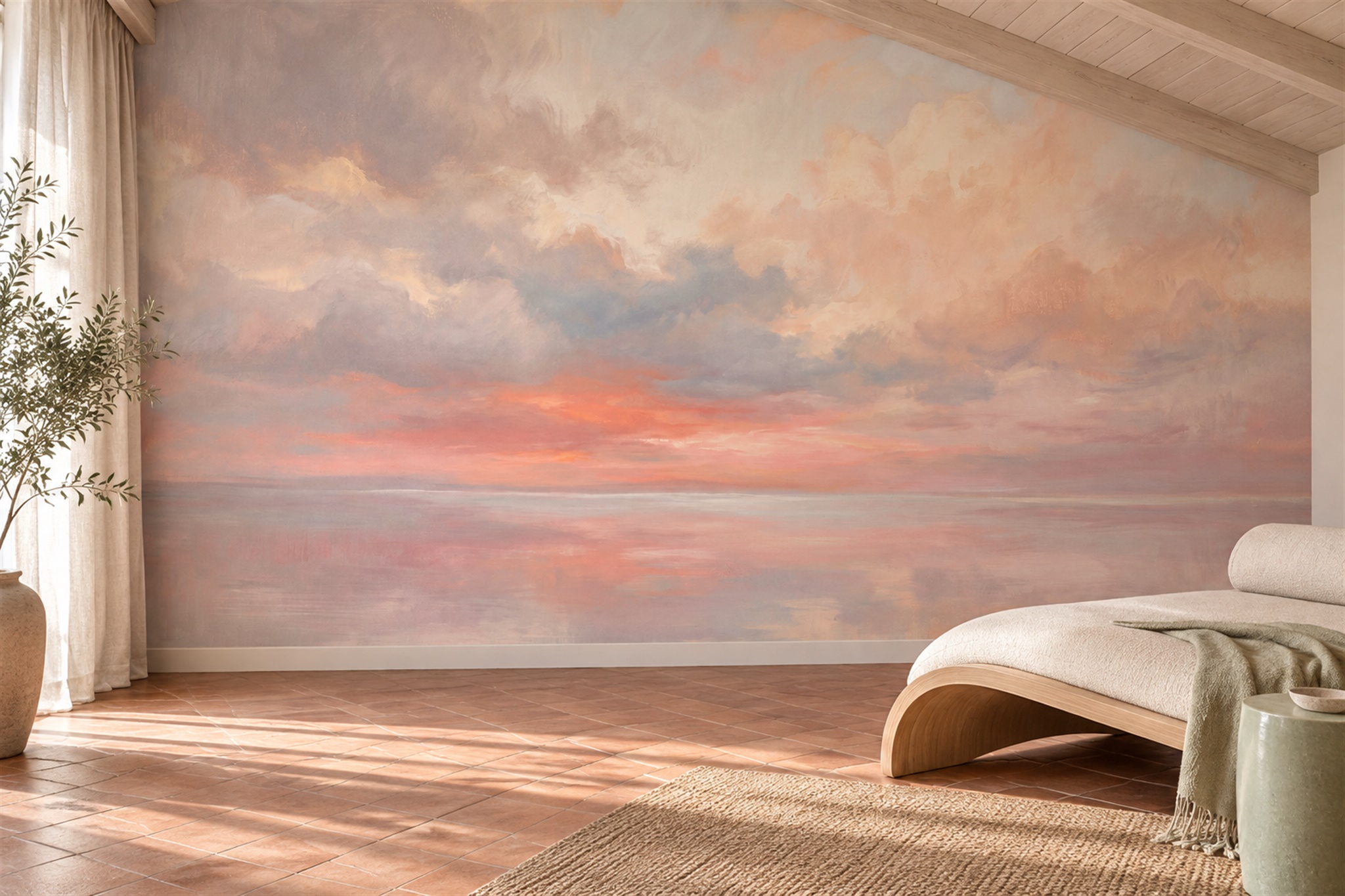 Peach Pattern Decorative Atmospheric Wallpaper Mural Accent-wall-wallpaper-murals, Peel-and-stick Finish