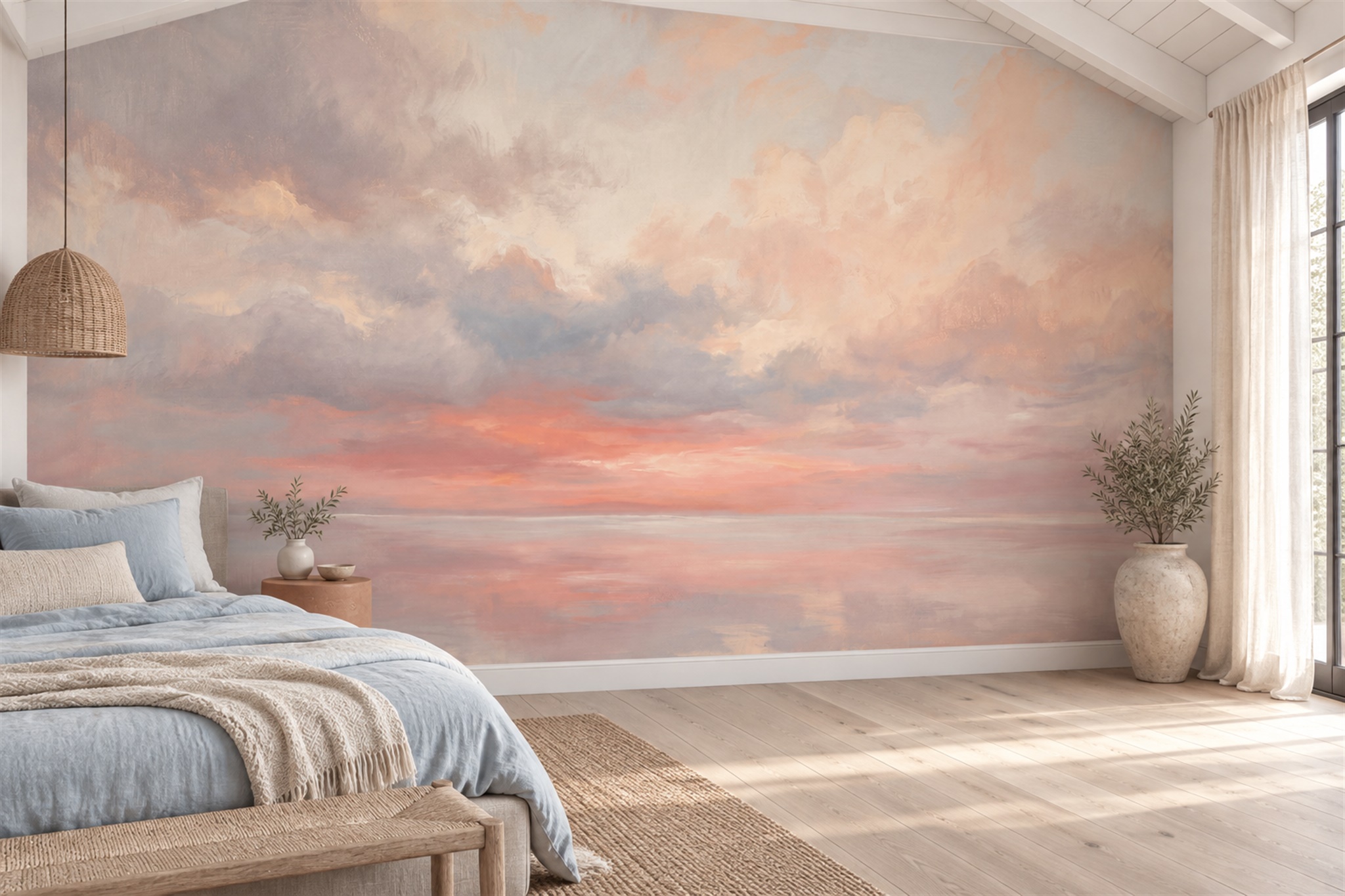 Peach Pattern Decorative Atmospheric Wallpaper Mural Bedroom-wallpaper-murals, Peel-and-stick Finish