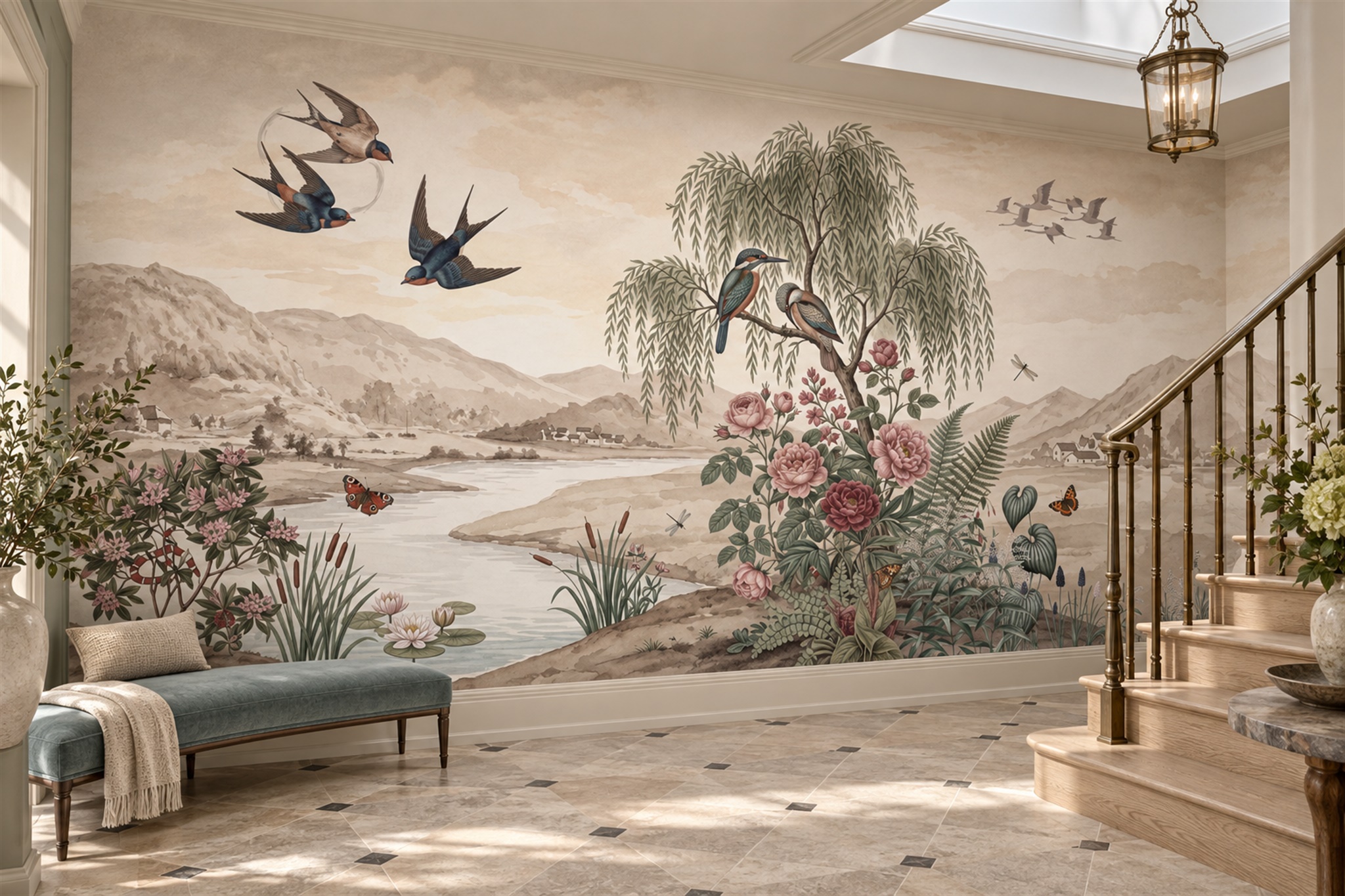 Pink Botanical Botanical Decorative Wallpaper Mural Dining-room-wallpaper-murals, Peel-and-stick Finish