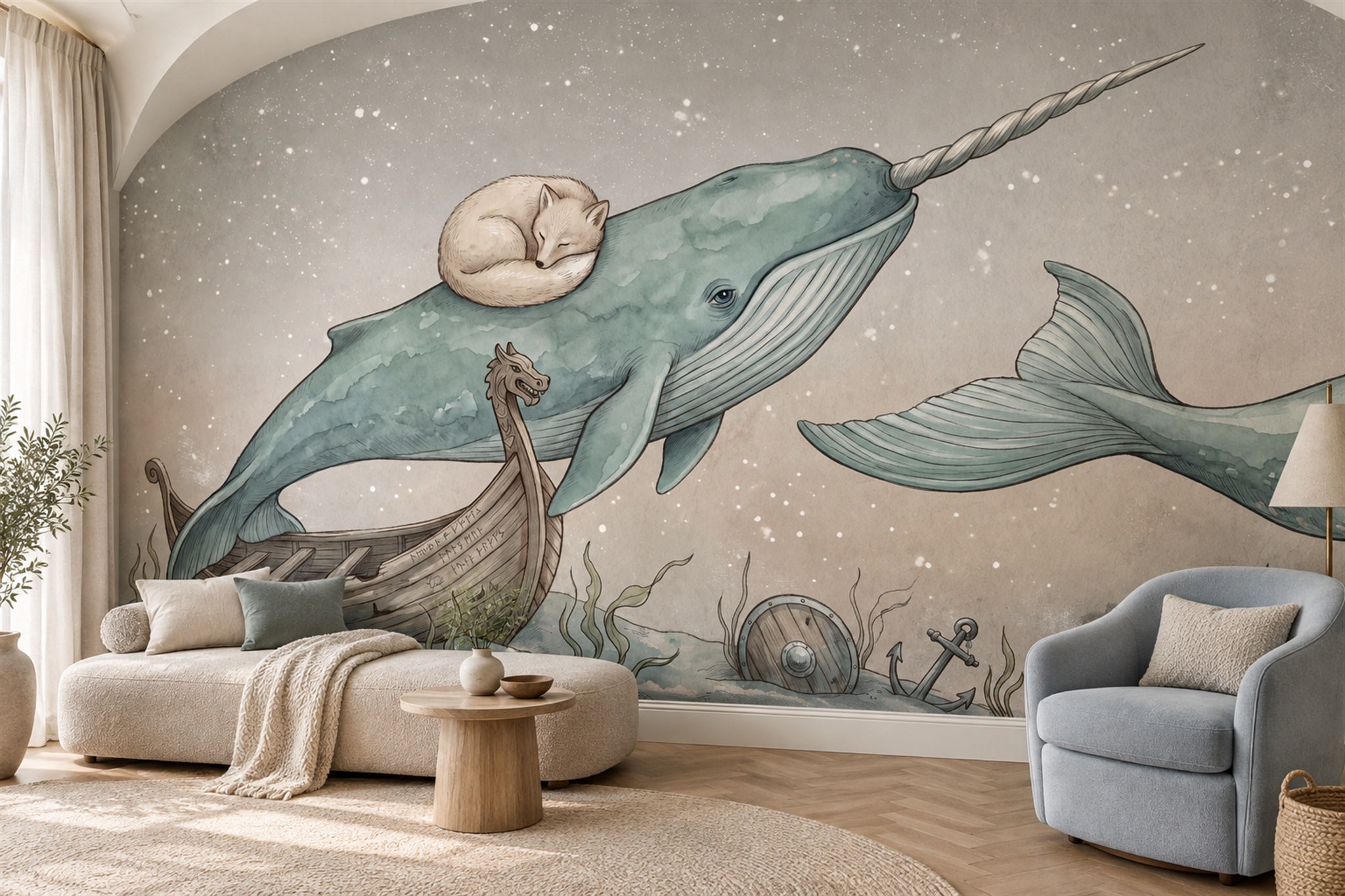 Sage Pattern Decorative Wallpaper Mural Layered Organic Wallpaper Mural Home-office-wallpaper-murals, Peel-and-stick Finish