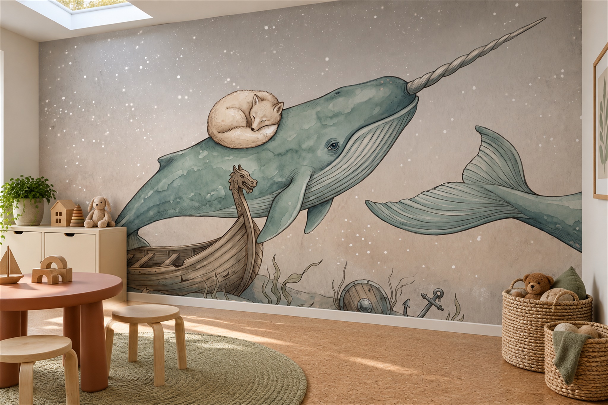 Sage Pattern Decorative Wallpaper Mural Layered Organic Wallpaper Mural Accent-wall-wallpaper-murals, Peel-and-stick Finish