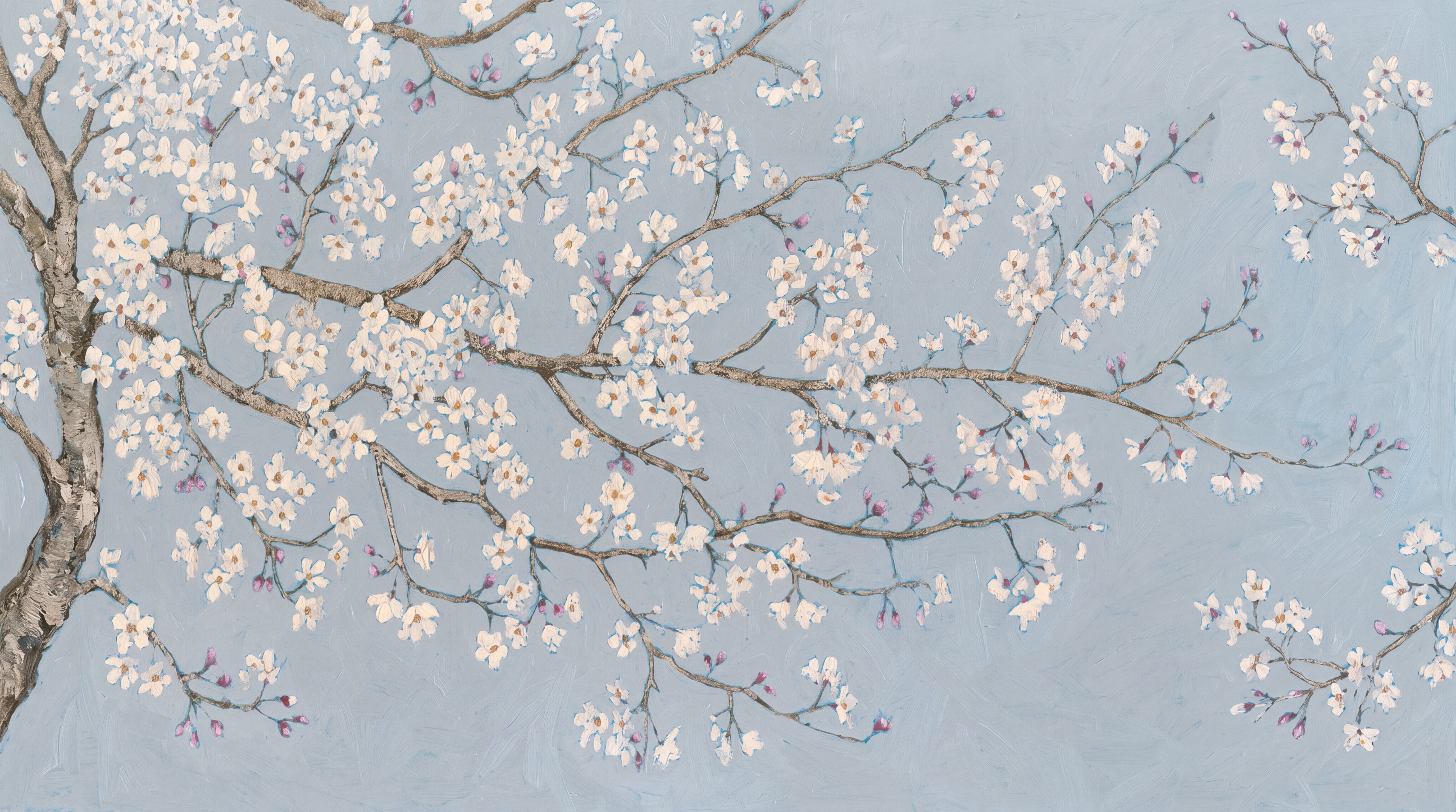 Blue Blossom Botanical Decorative Wallpaper Mural, Peel-and-stick Finish