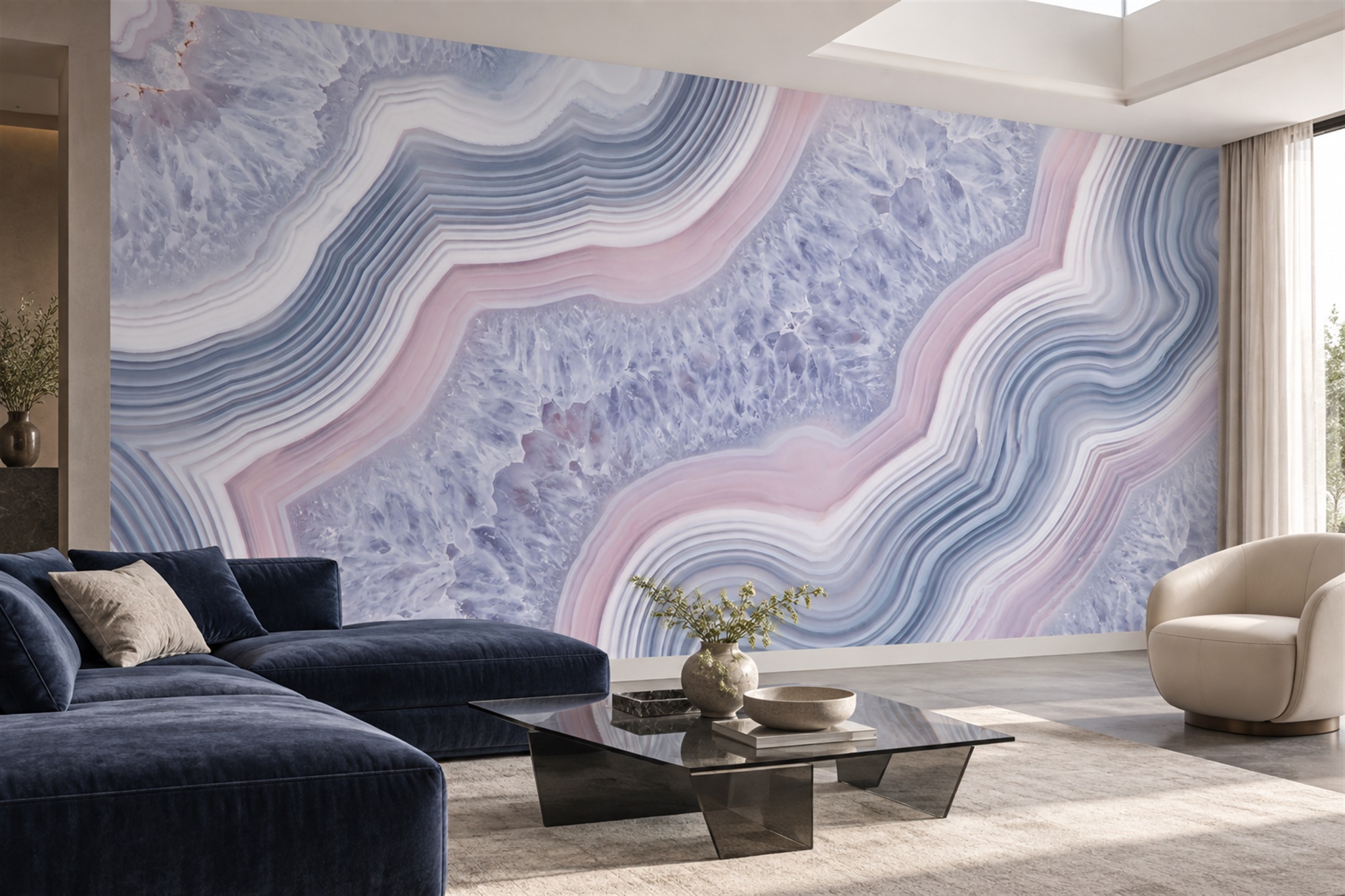 Lilac Fluid Artful Wallpaper Mural Bedroom-wallpaper-murals, Peel-and-stick Finish