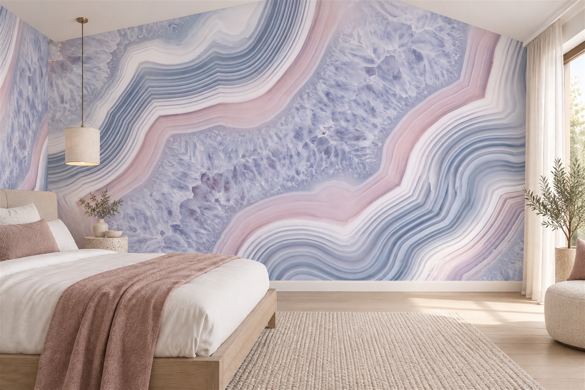 Lilac Fluid Artful Wallpaper Mural Bedroom-wallpaper-murals, Peel-and-stick Finish