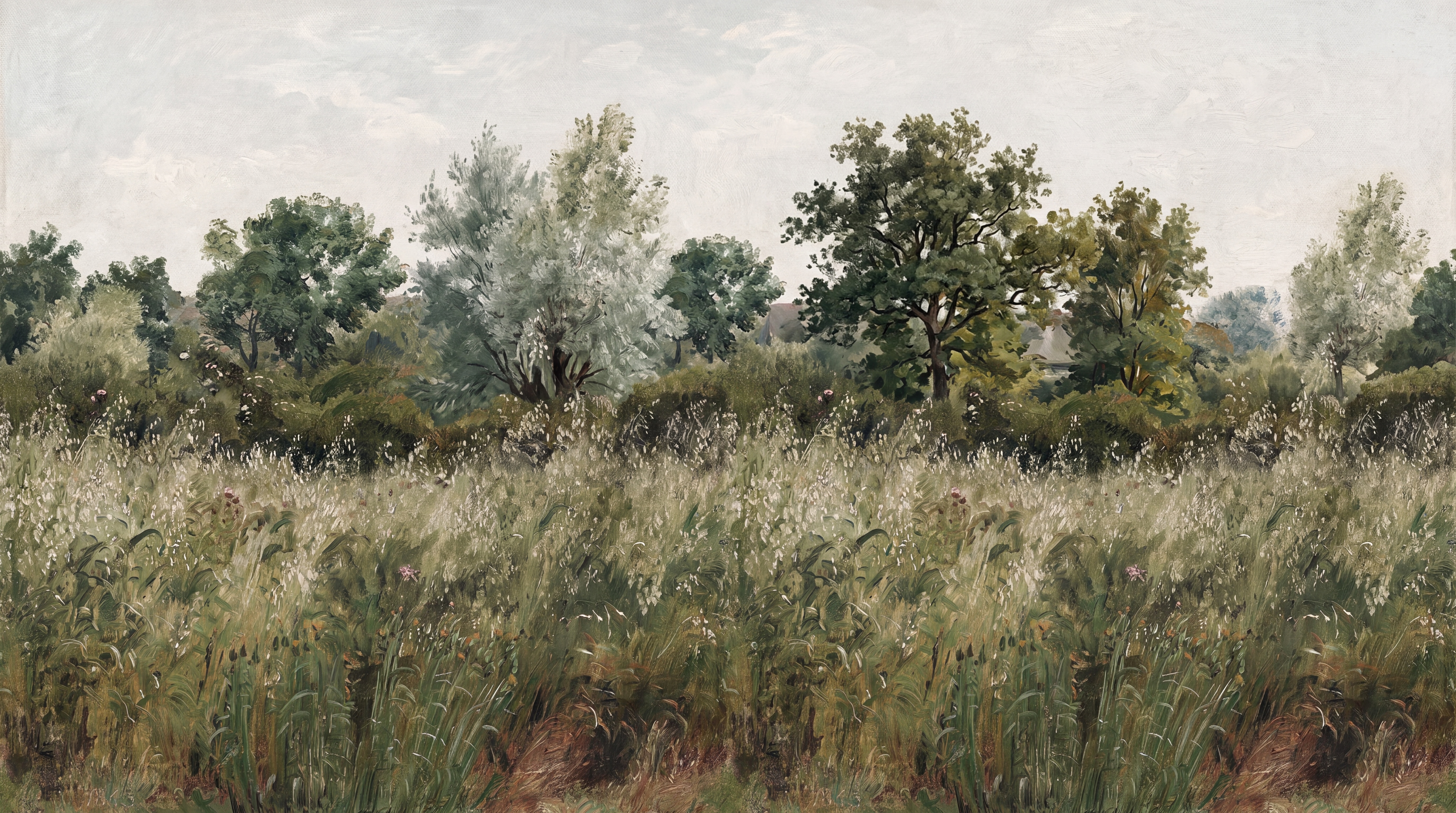 Olive Meadow Scenic Wallpaper Mural, Peel-and-stick Finish