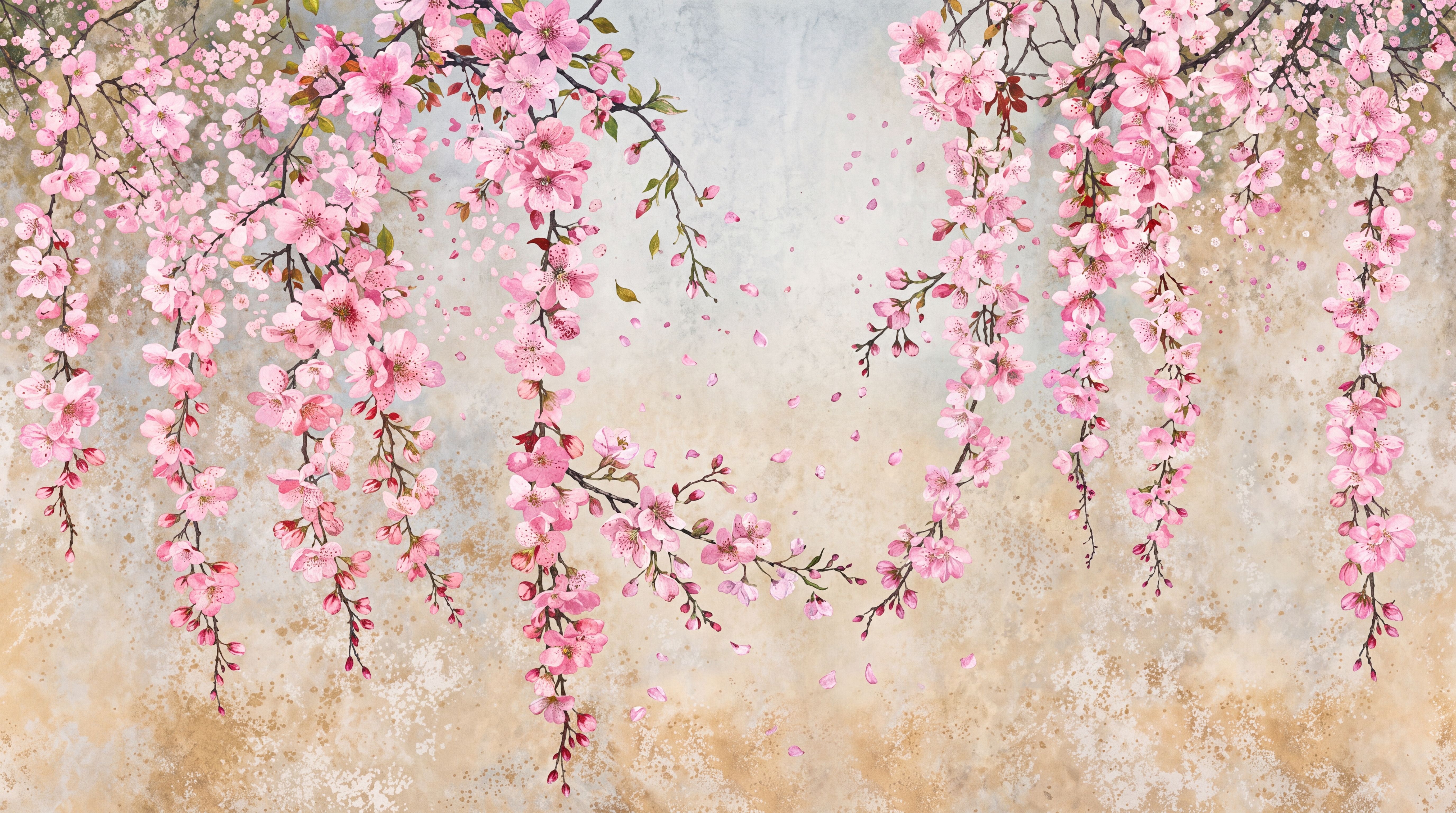 Pink Vine Botanical Decorative Wallpaper Mural, Peel-and-stick Finish