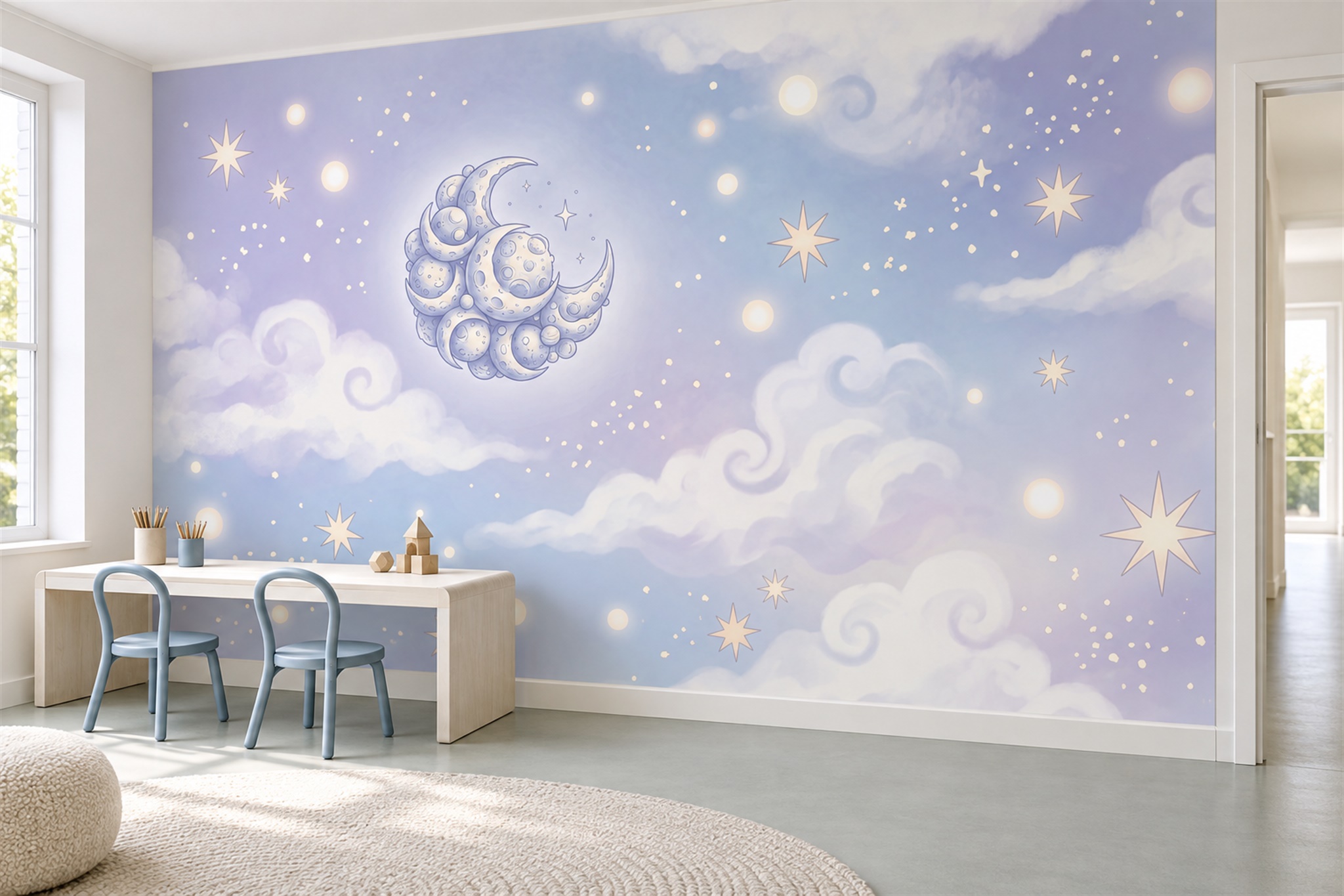 Lilac Pattern Decorative Textured Wallpaper Mural Home-office-wallpaper-murals, Shown In A Home Office, Peel-and-stick Finish