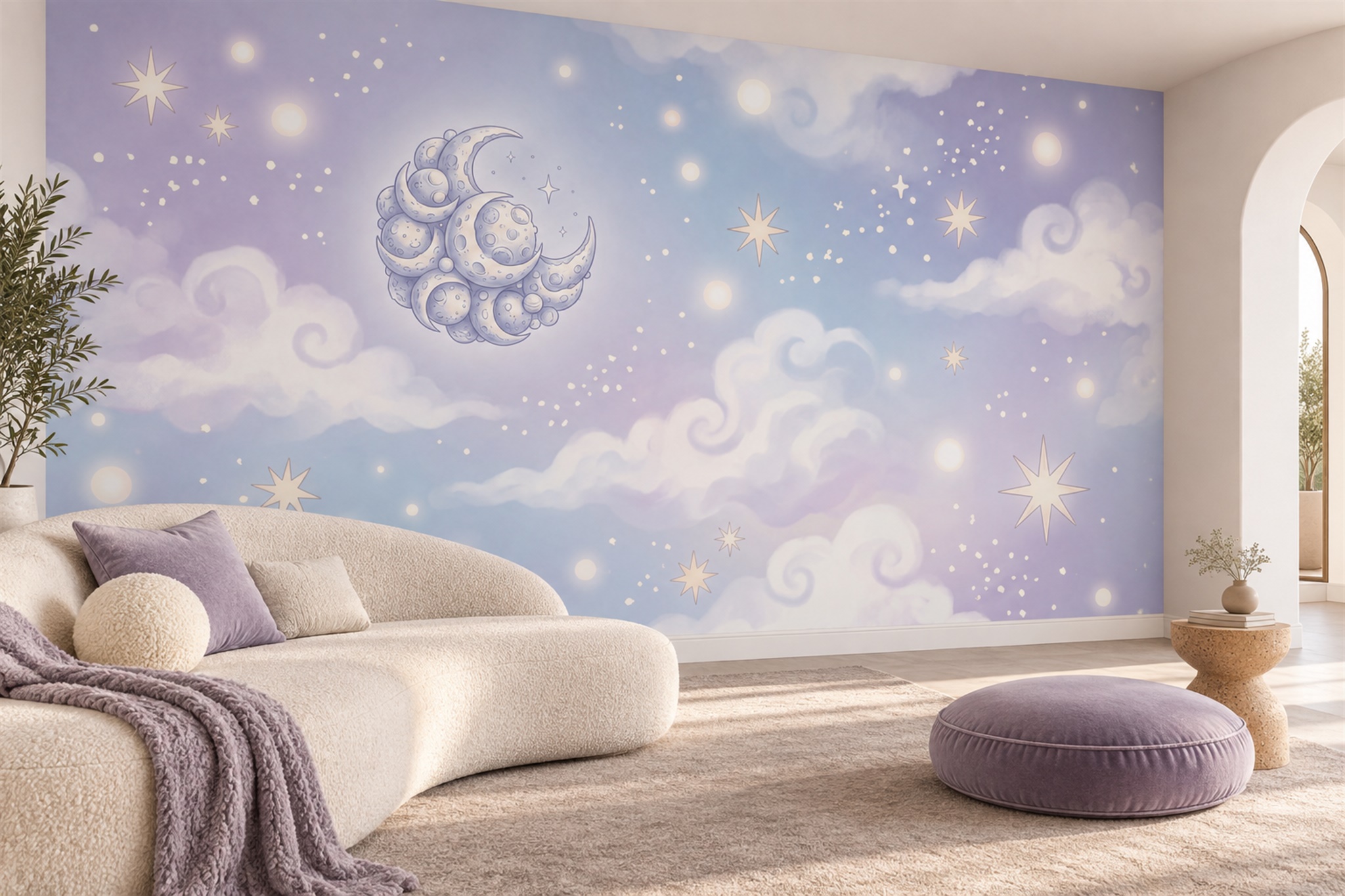 Lilac Pattern Decorative Textured Wallpaper Mural Library-wallpaper-murals, Peel-and-stick Finish