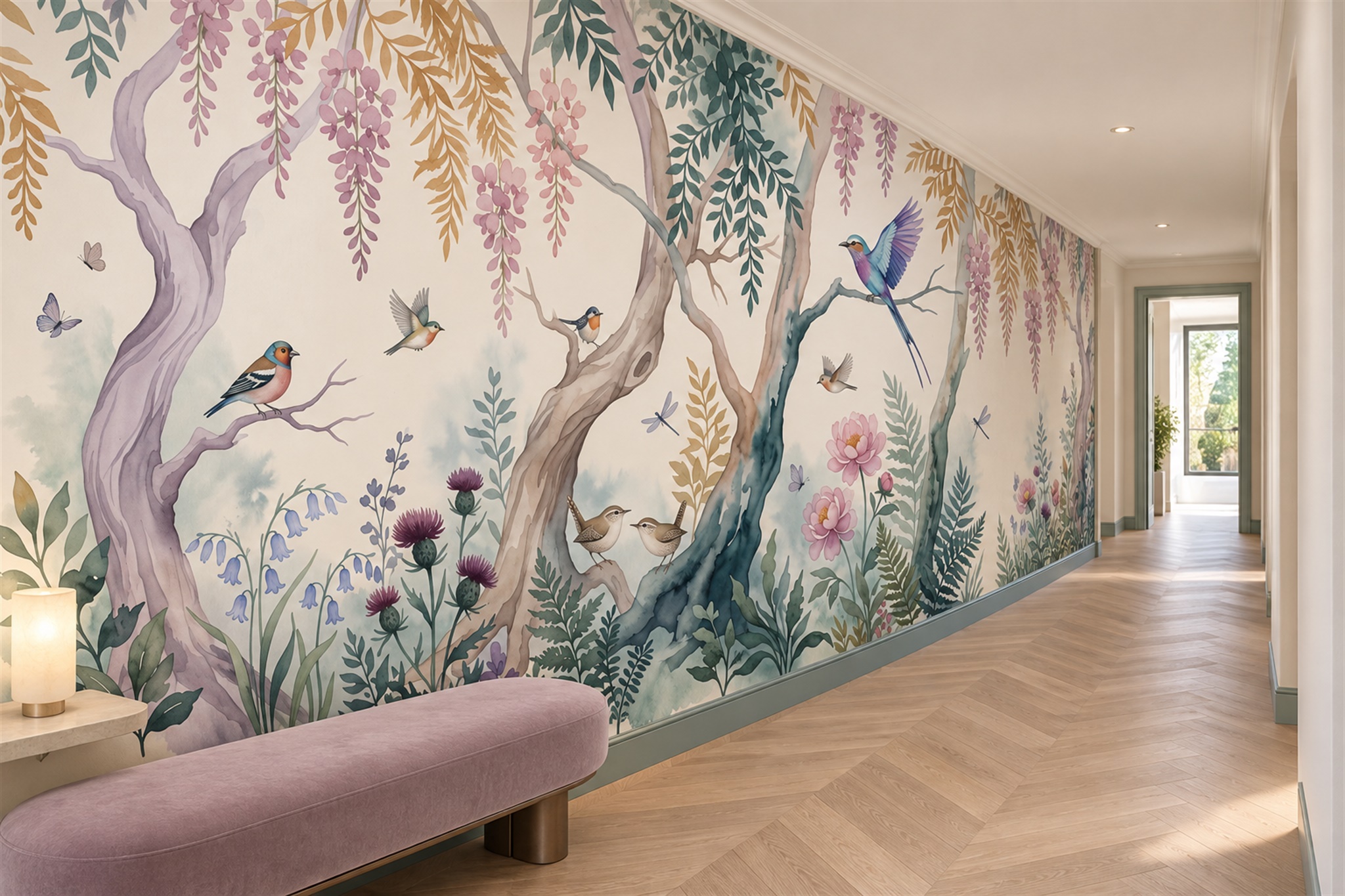Mint Botanical Botanical Wallpaper Mural Accent-wall-wallpaper-murals, Peel-and-stick Finish