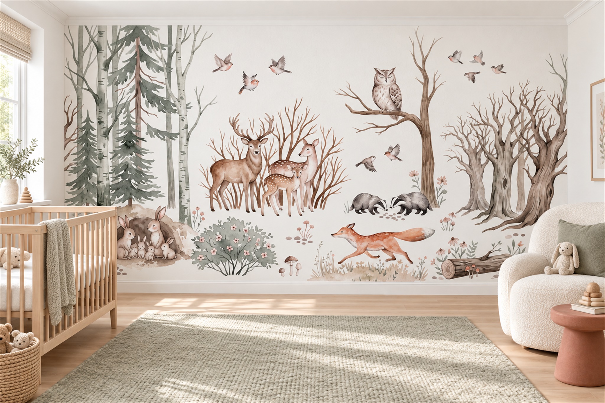 Sage Woodland Scenic Textured Wallpaper Mural Nursery-wallpaper-murals, Peel-and-stick Finish