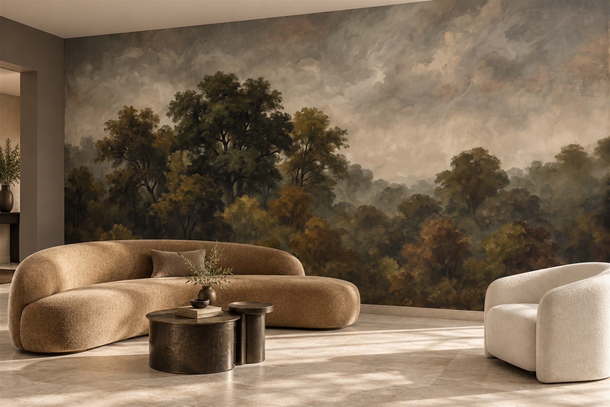 Olive Forest Scenic Decorative Wallpaper Mural Accent-wall-wallpaper-murals, Peel-and-stick Finish