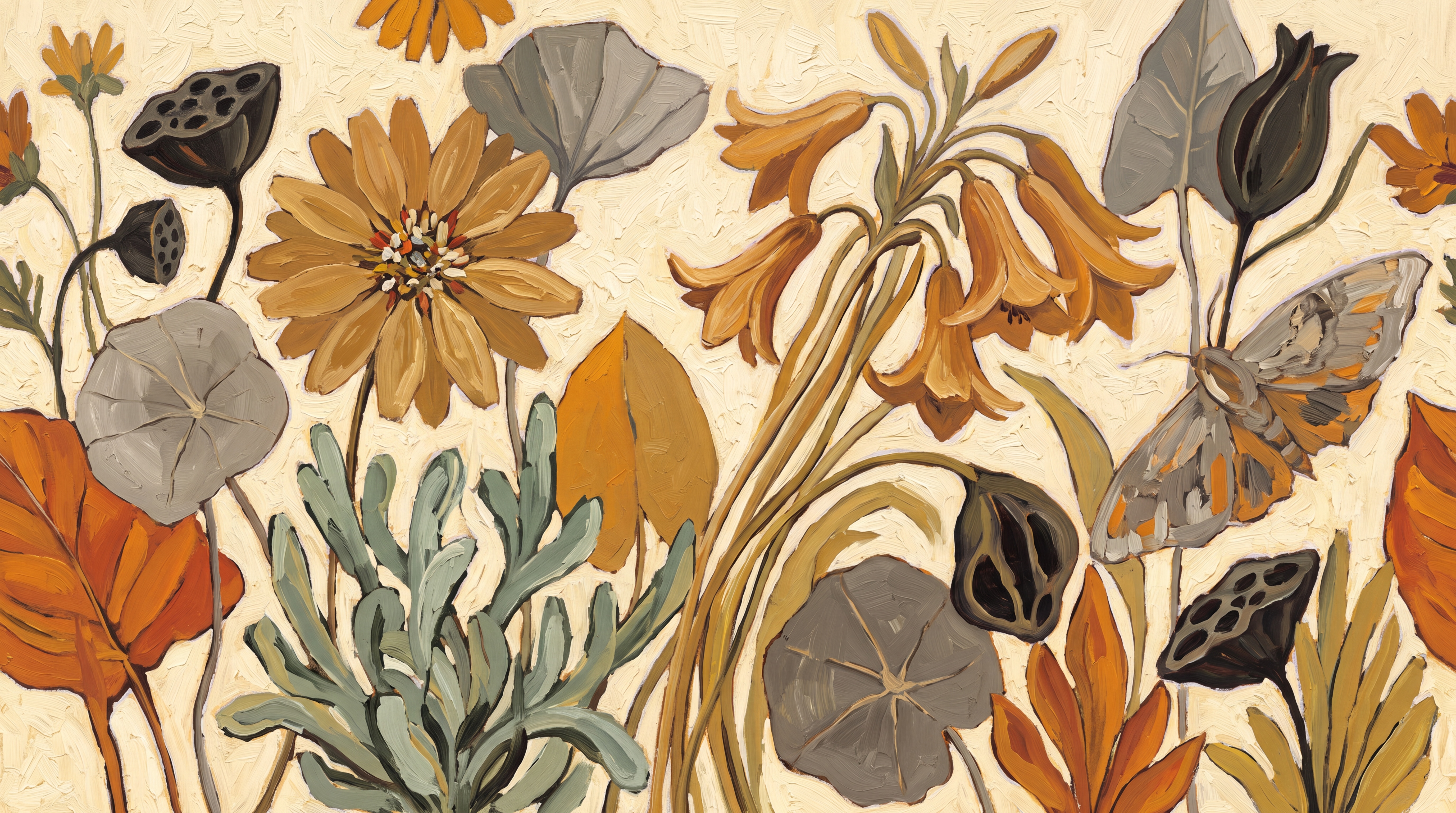 Ochre Botanical Botanical Wallpaper Mural, Peel-and-stick Finish