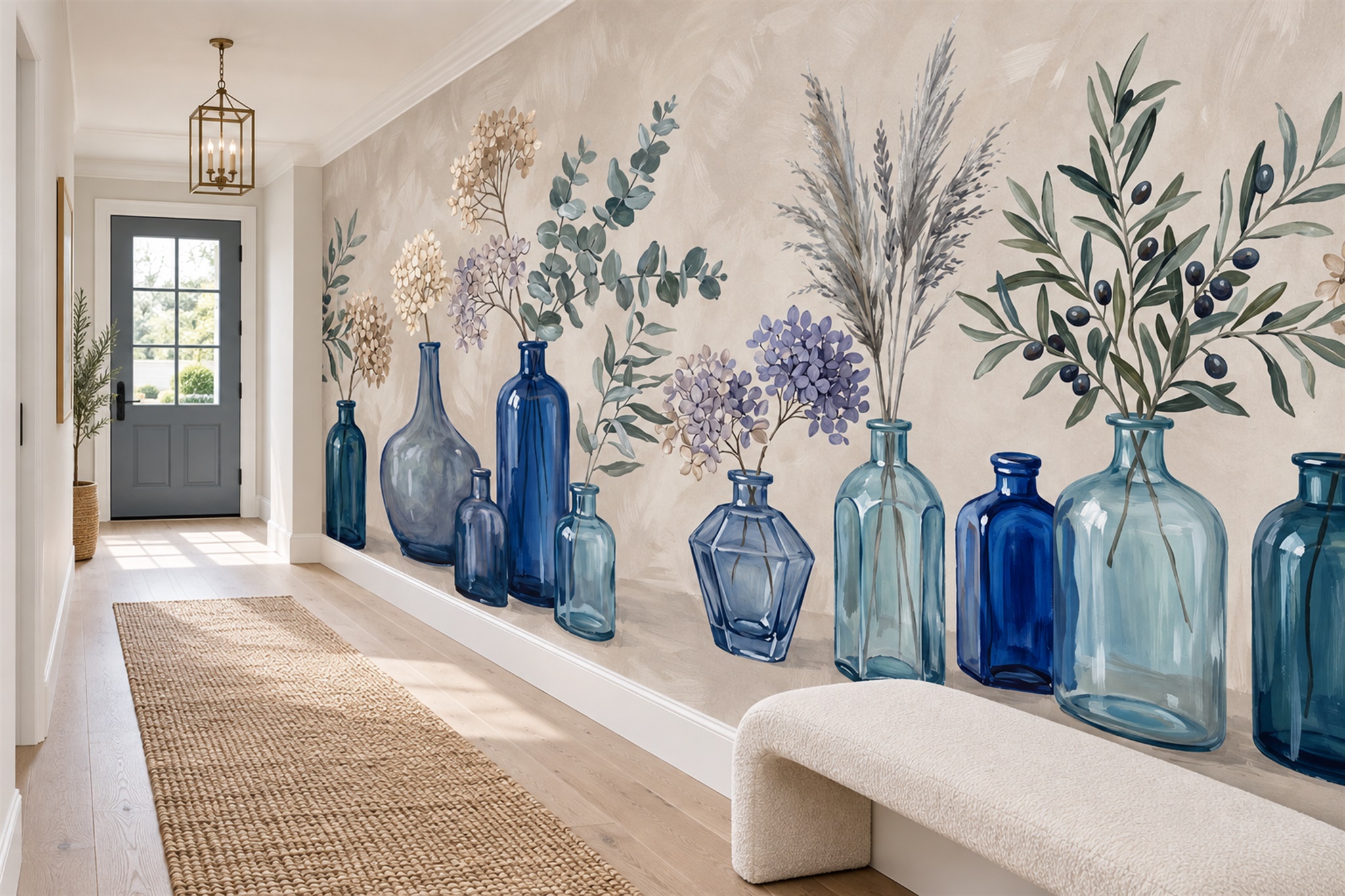 Blue Pattern Decorative Wallpaper Mural Layered Textured Forms Wallpaper Hallway-wallpaper-murals, Peel-and-stick Finish