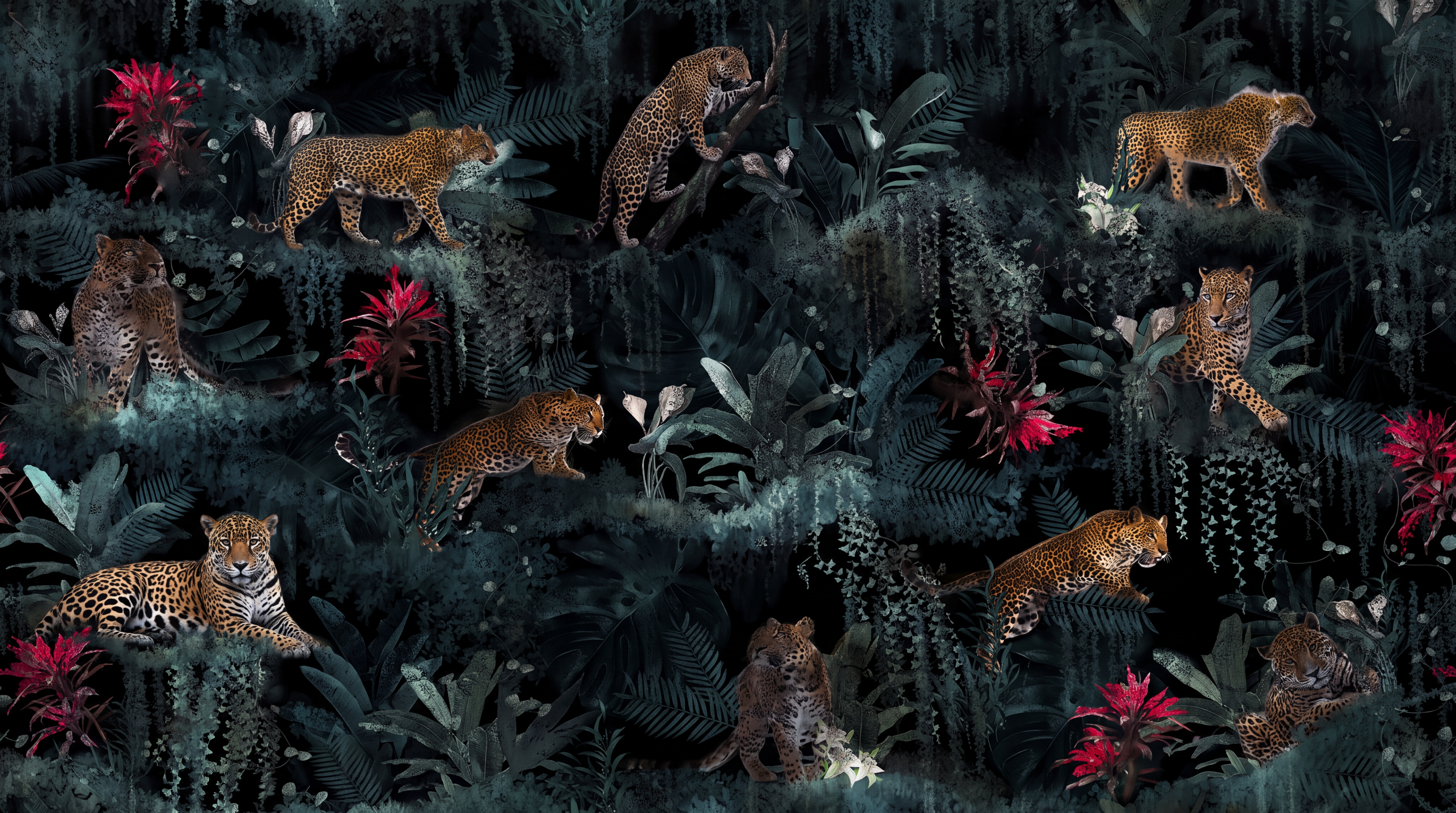 Teal Leopard Wallpaper Mural, Peel-and-stick Finish