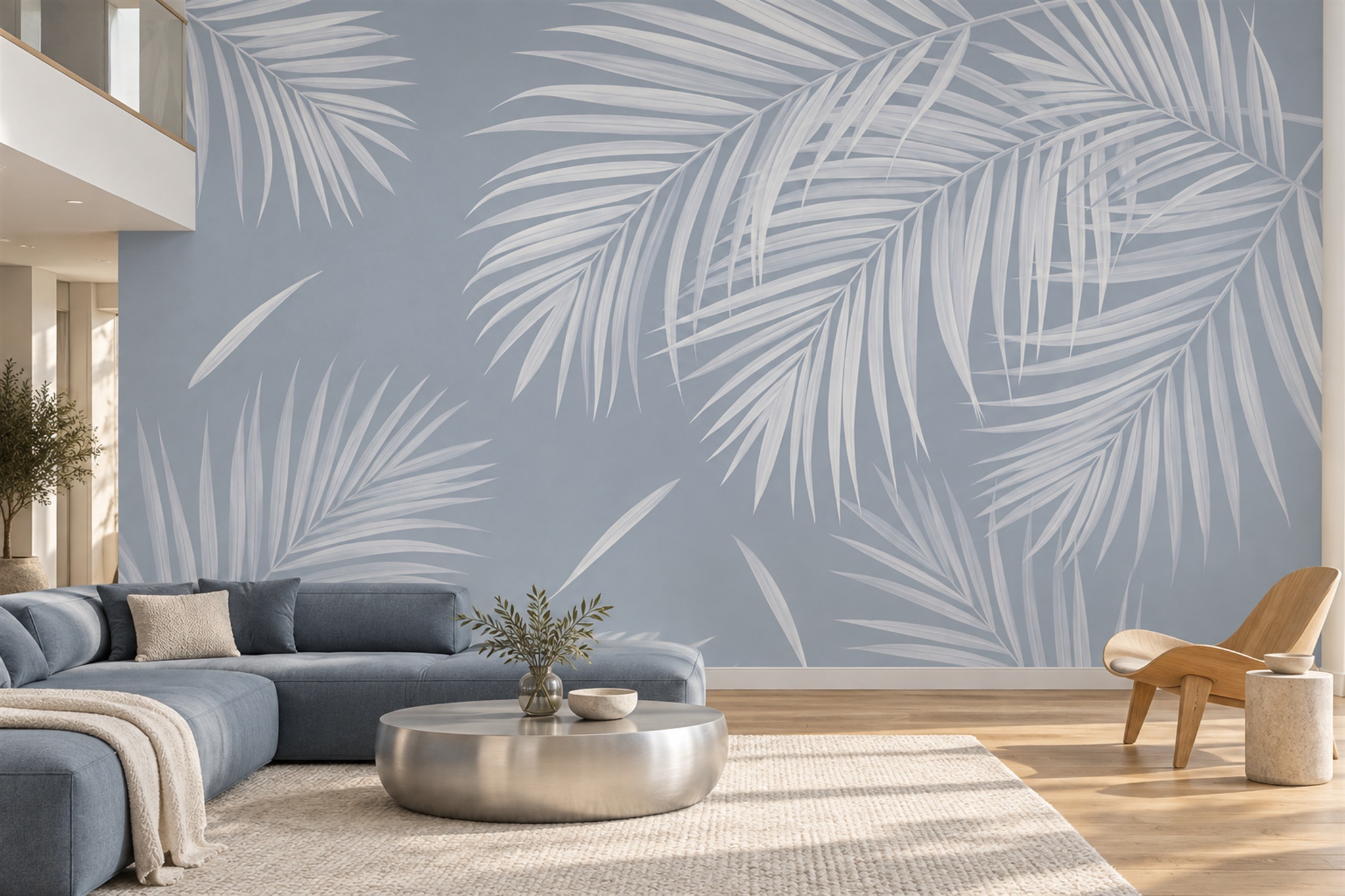 Grey Palm Artful Decorative Wallpaper Mural Accent-wall-wallpaper-murals, Peel-and-stick Finish