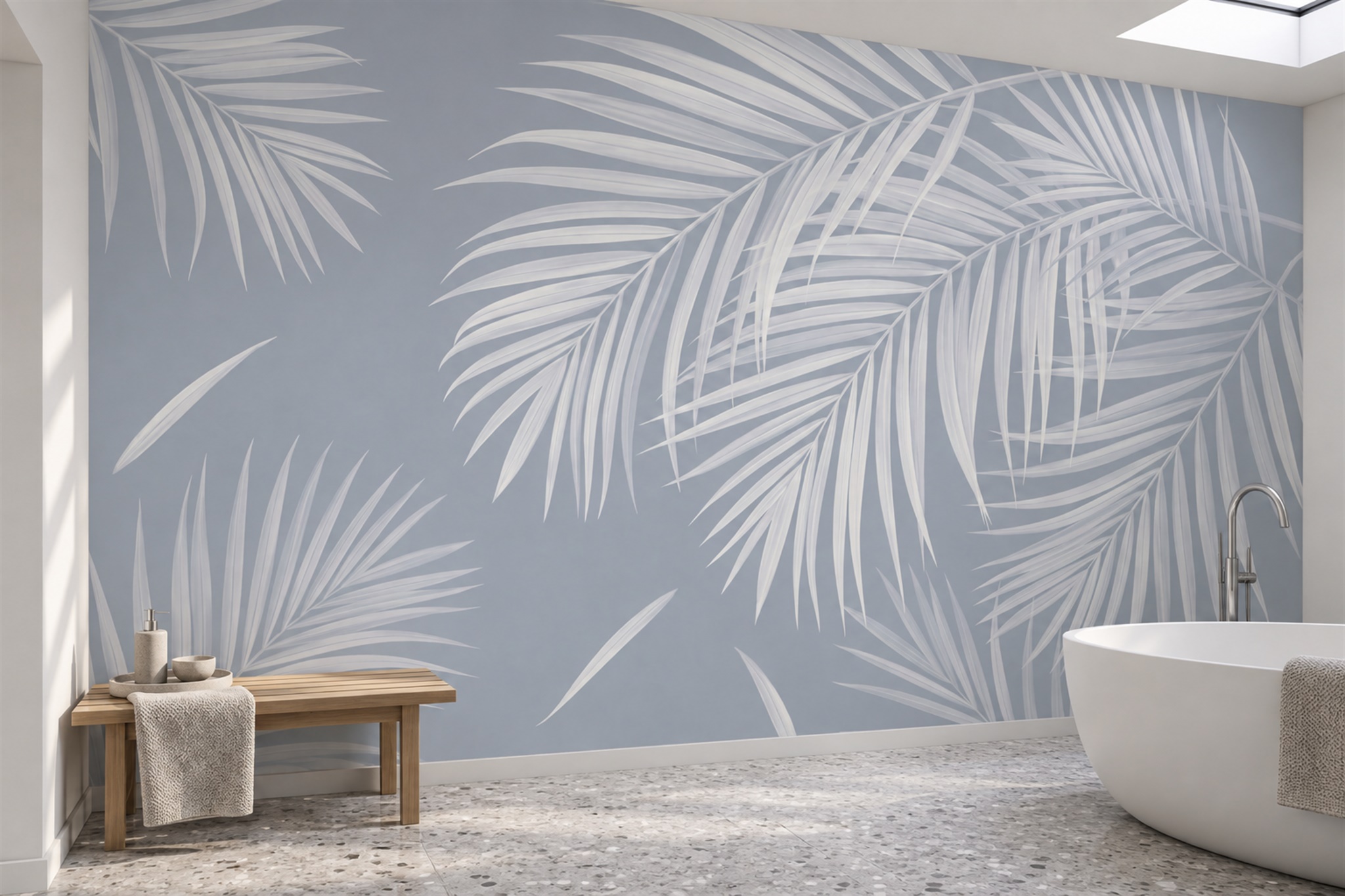 Grey Palm Artful Decorative Wallpaper Mural Bathroom-wallpaper-murals, Peel-and-stick Finish