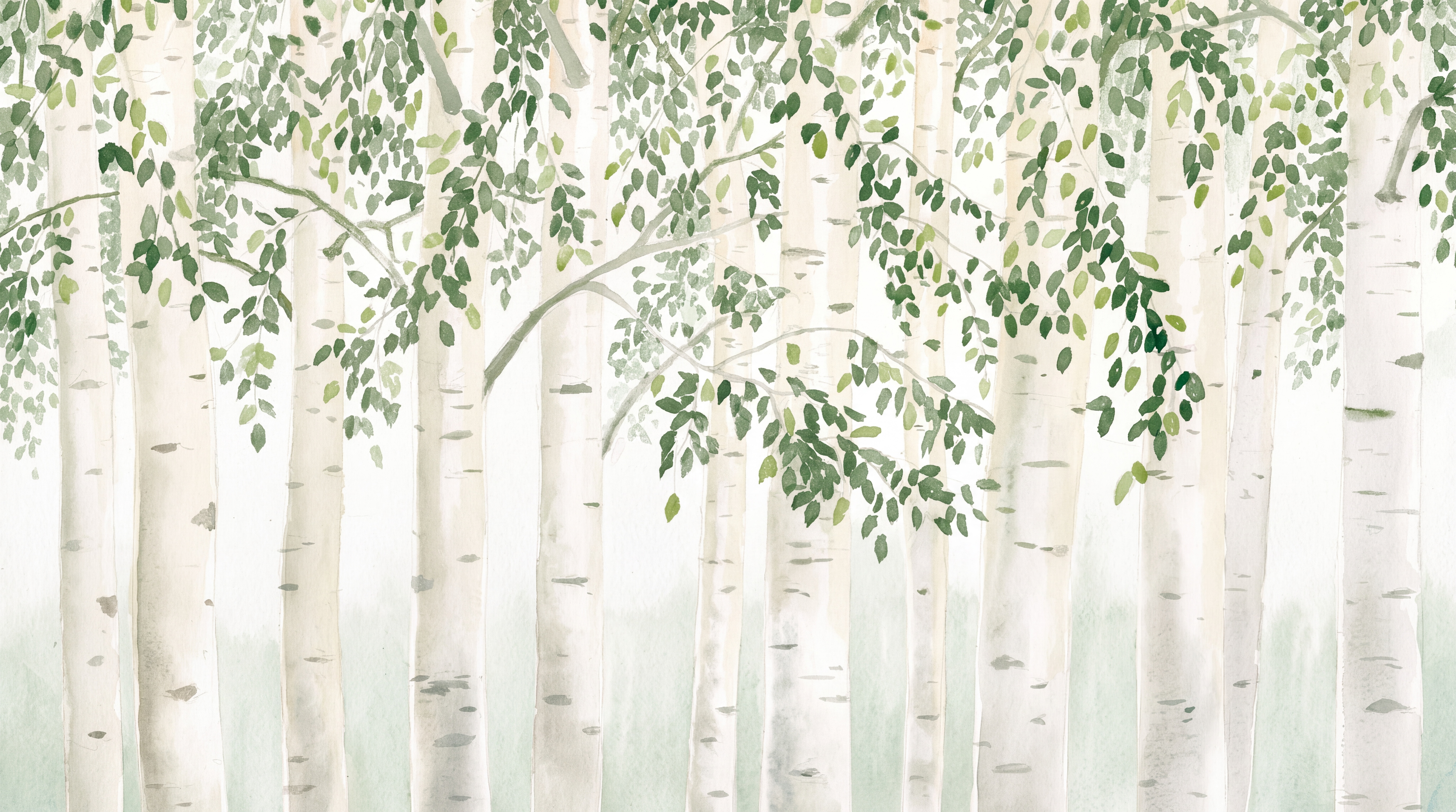 Green Birch Scenic Layered Wallpaper Mural, Peel-and-stick Finish