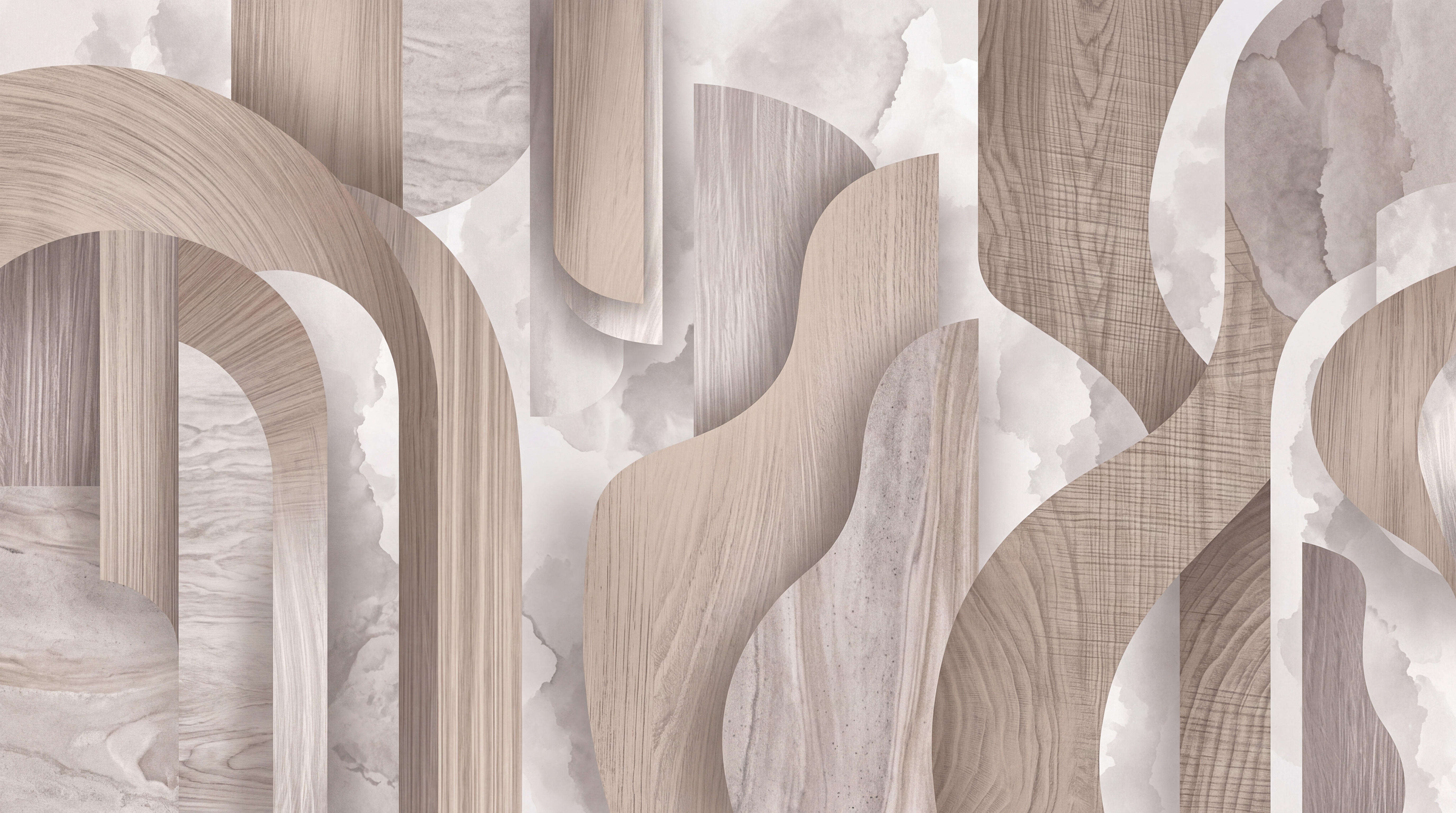 Beige Arched Abstract Wallpaper Mural, Peel-and-stick Finish