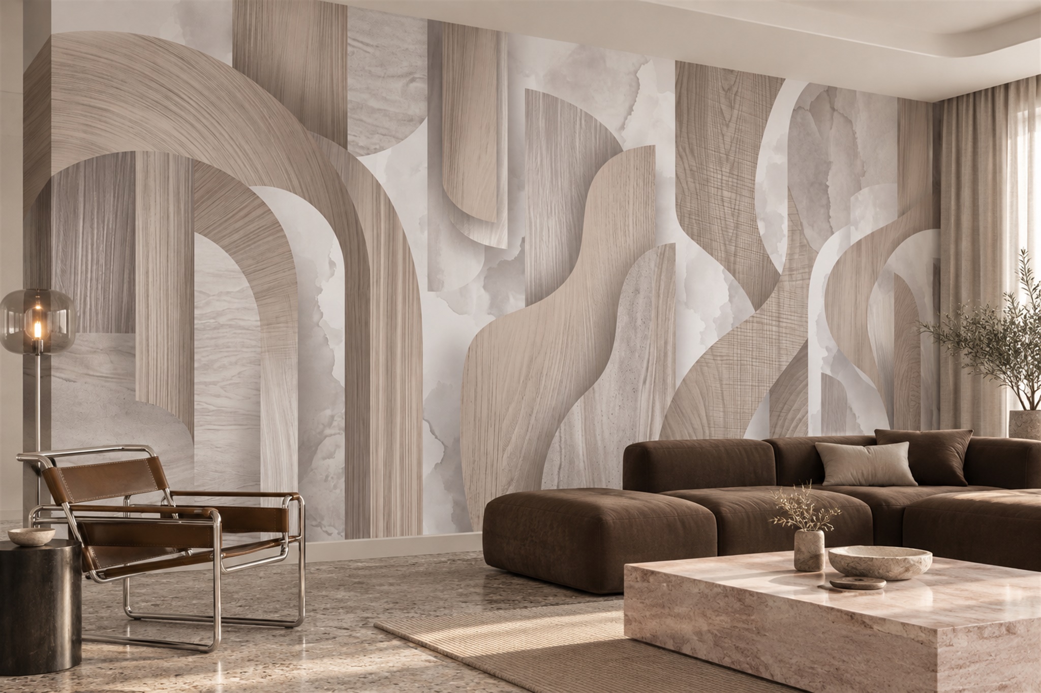 Beige Arched Abstract Wallpaper Mural Bedroom-wallpaper-murals, Peel-and-stick Finish