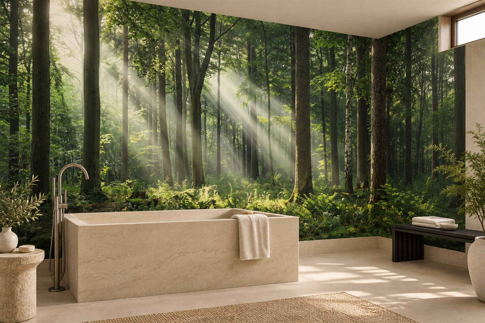 Green Forest Scenic Organic Wallpaper Mural Bathroom-wallpaper-murals, Peel-and-stick Finish