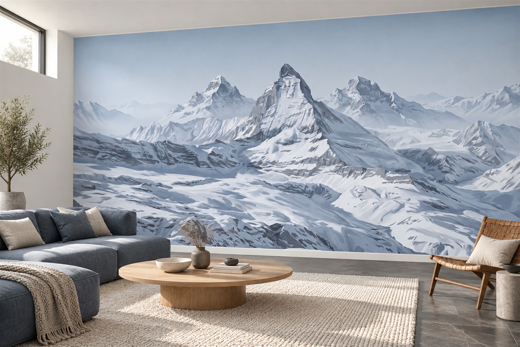 Snow-covered Alpine Peaks Panorama Wallpaper Mural — Wallpaper Mural Design, Peel-and-stick Finish