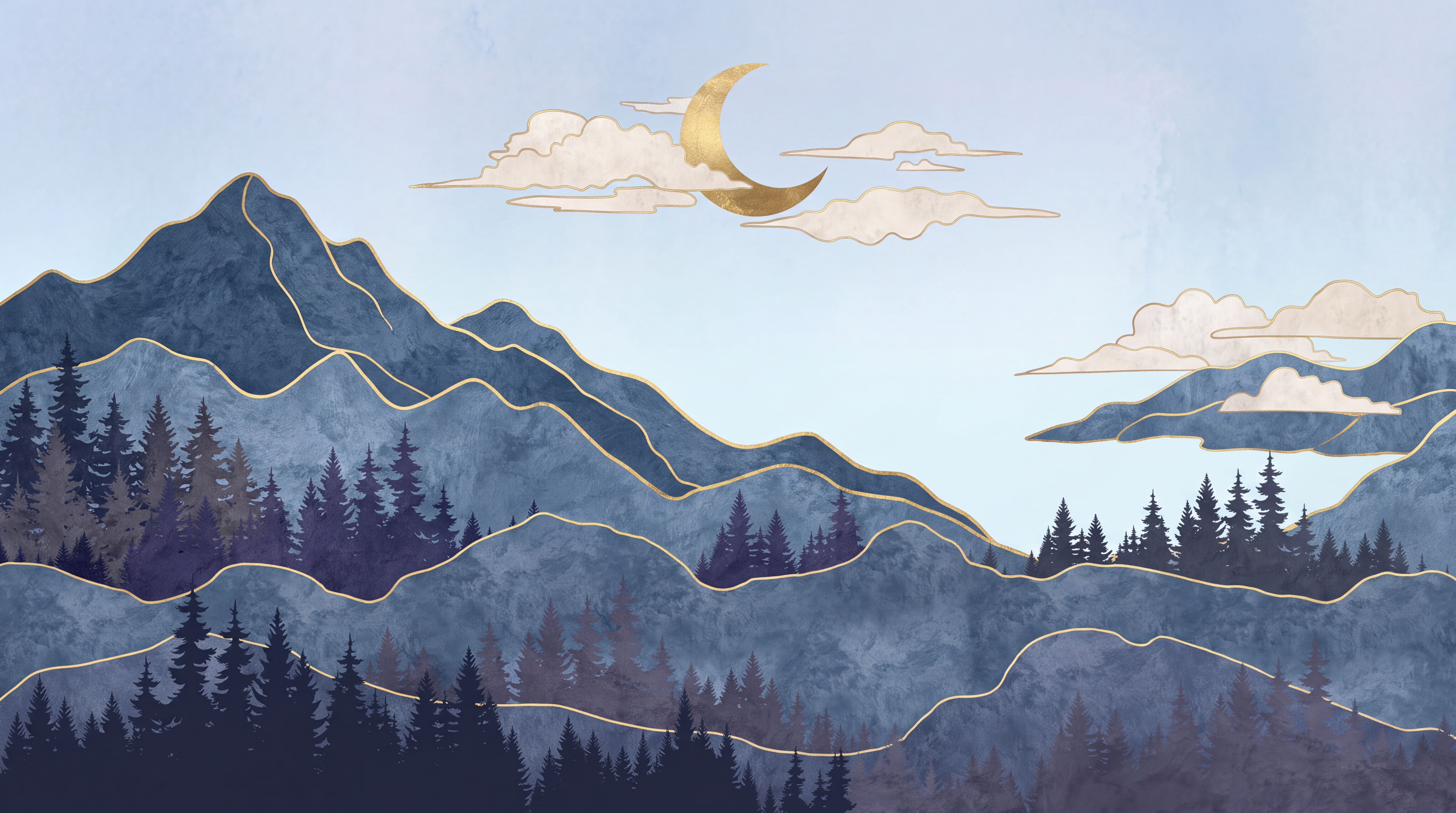 Navy Mountain Scenic Wallpaper Mural, Peel-and-stick Finish