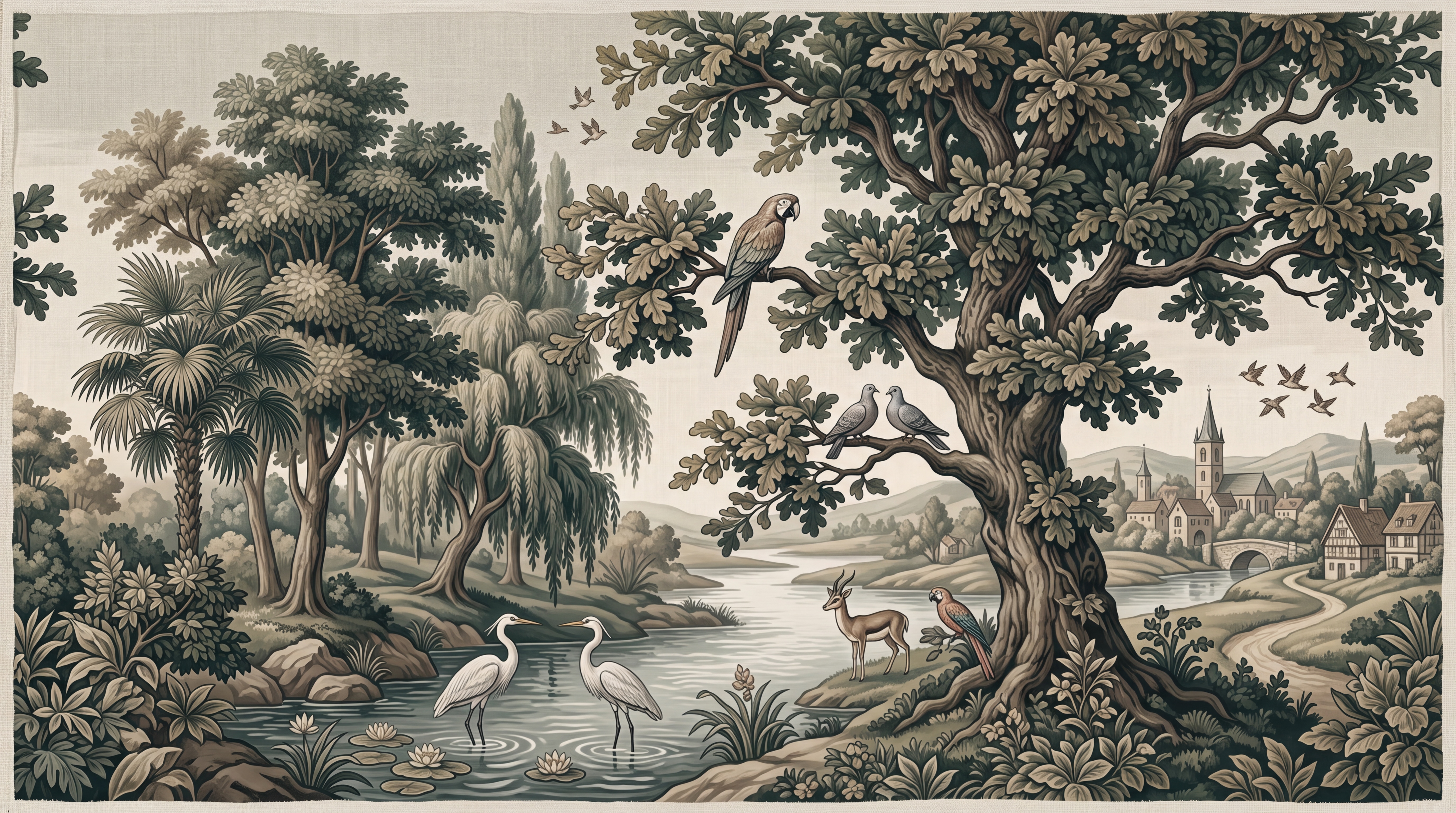 Olive Woodland Scenic Wallpaper Mural, Peel-and-stick Finish