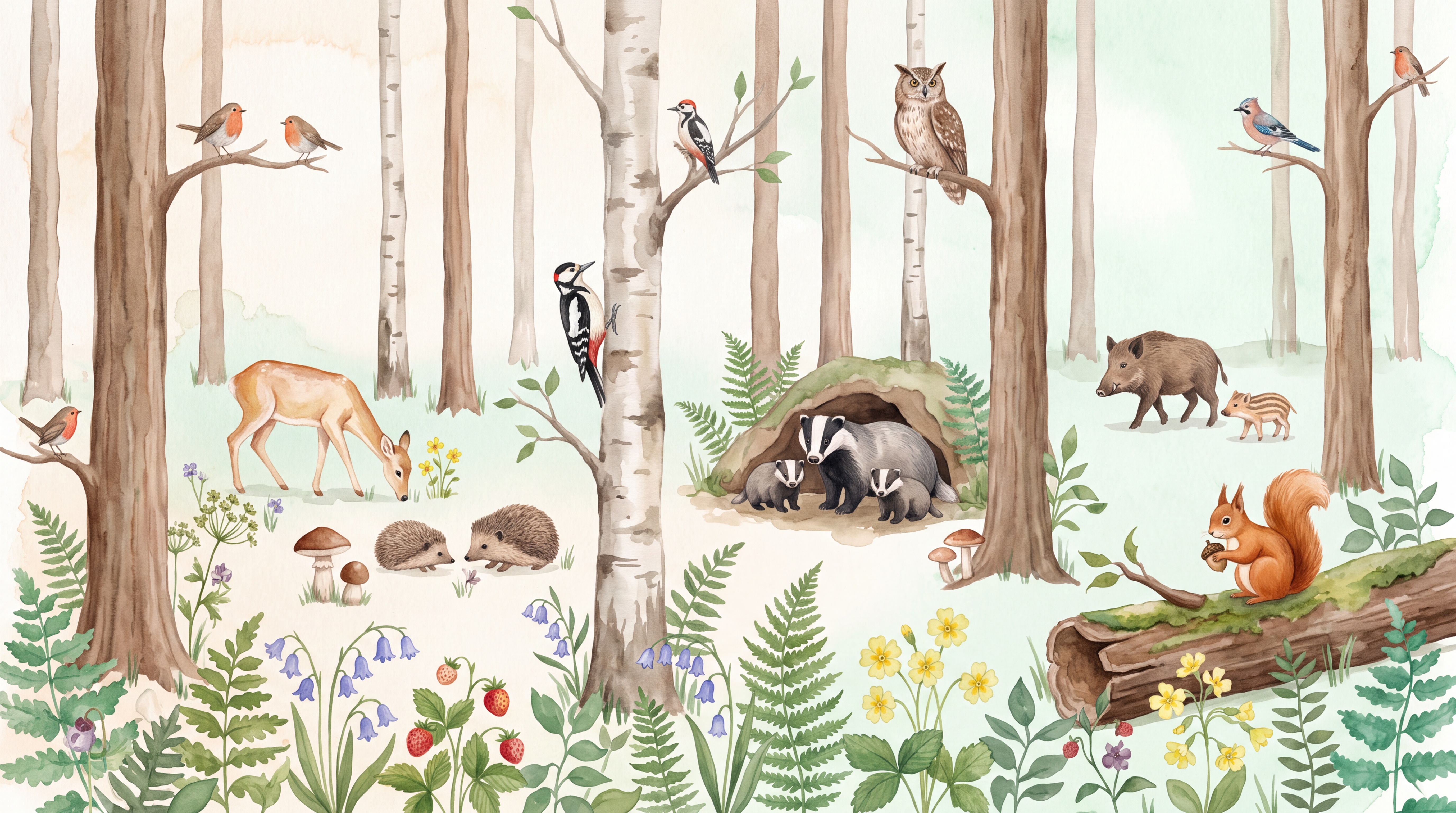 Sage Woodland Scenic Organic Wallpaper Mural, Peel-and-stick Finish