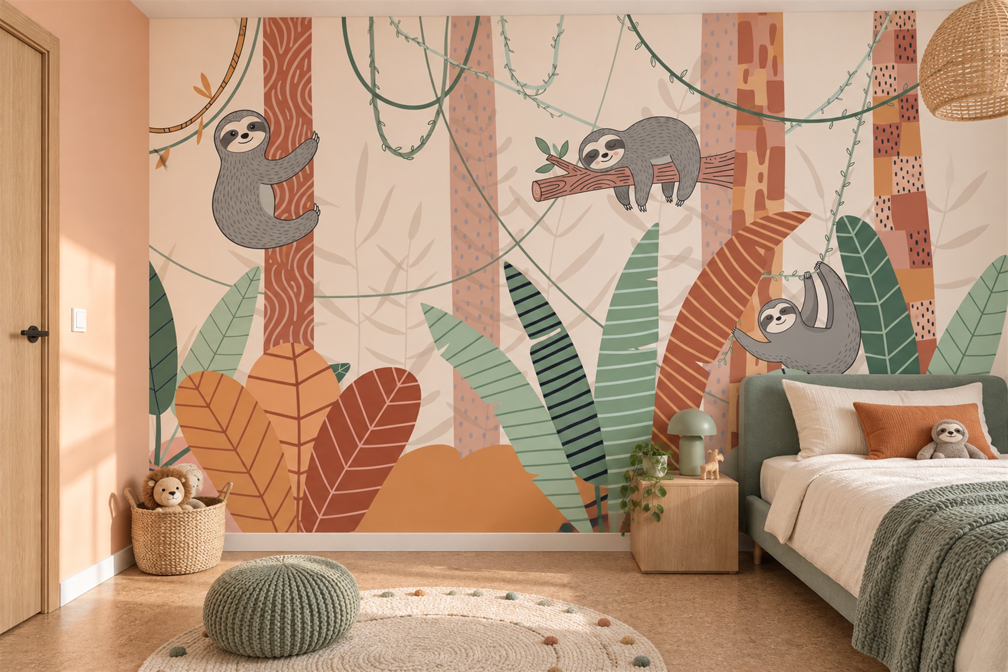 Peach Pattern Decorative Wallpaper Mural Layered Kids-room-wallpaper-murals, Peel-and-stick Finish
