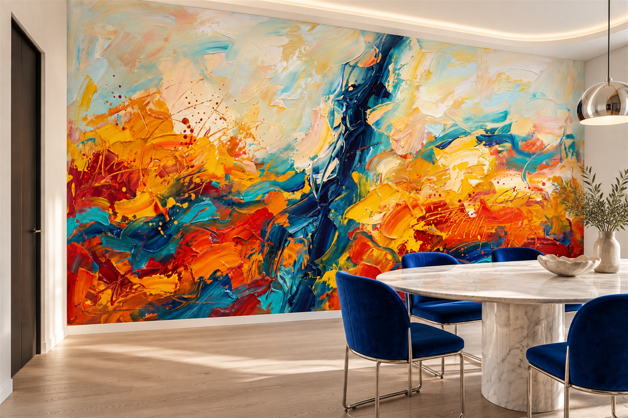 Orange Brushstroke Artful Wallpaper Mural Home-office-wallpaper-murals, Peel-and-stick Finish