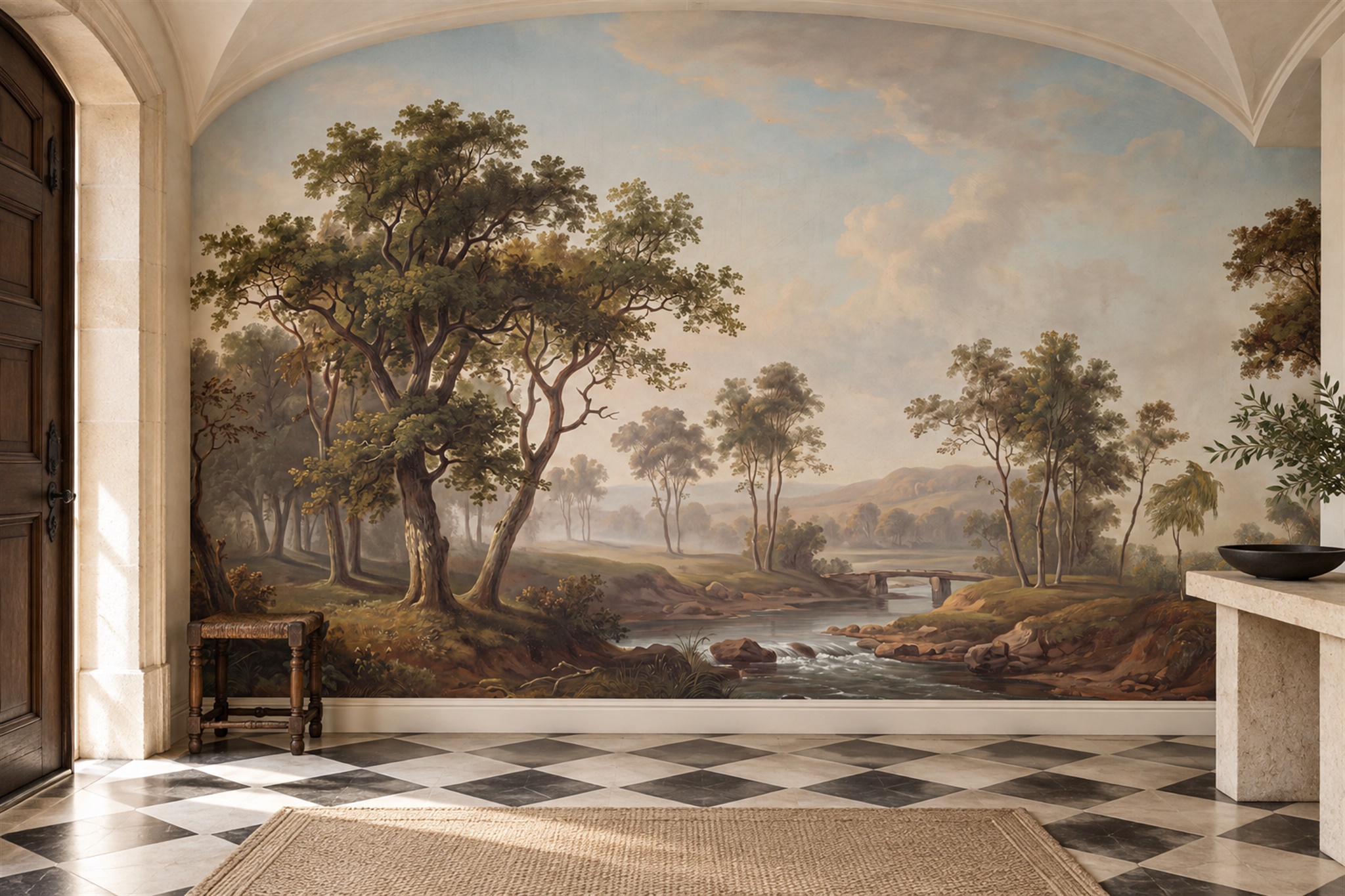 Gold River Scenic Wallpaper Mural Entryway-wallpaper-murals, Peel-and-stick Finish