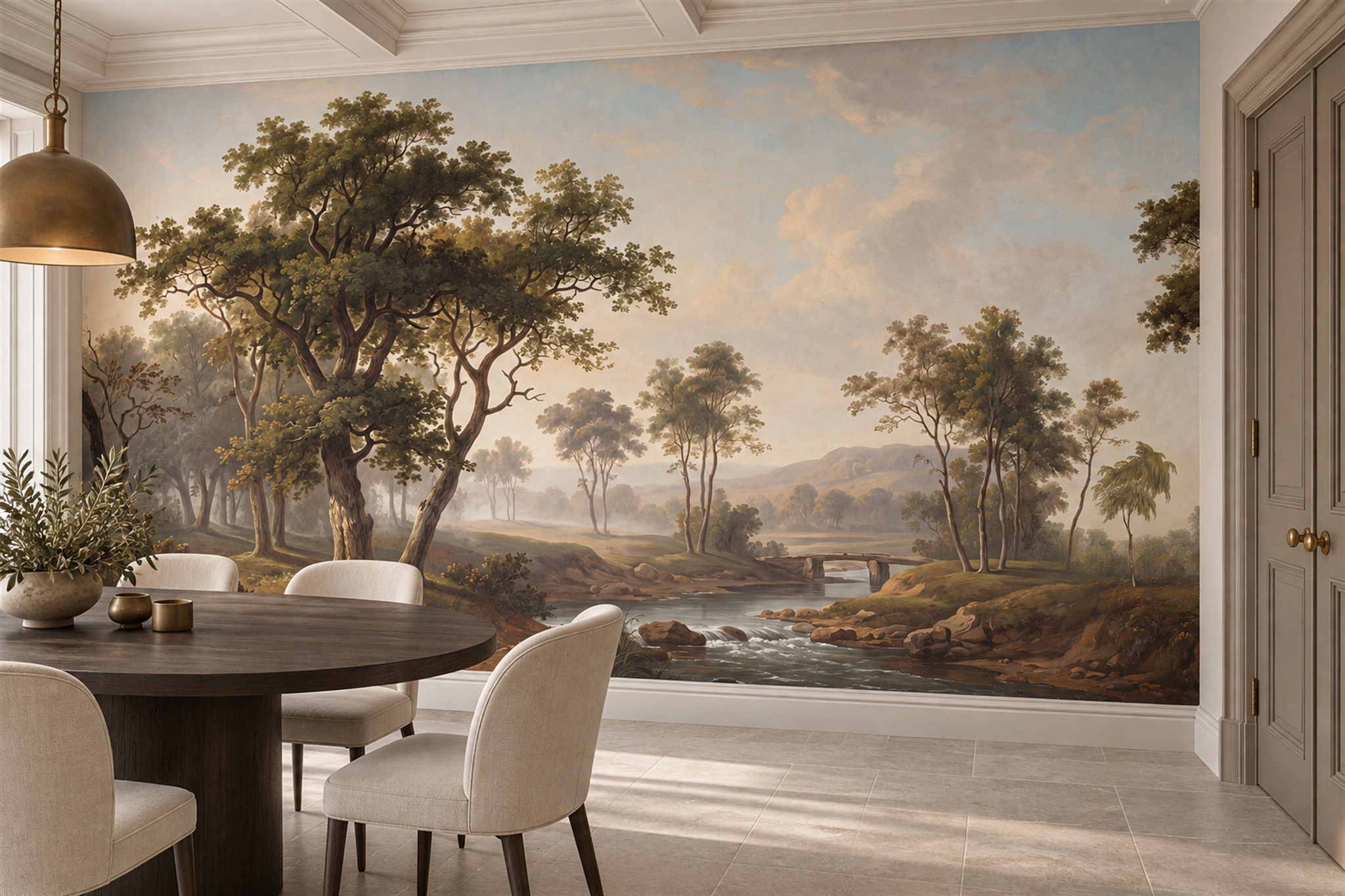 Gold River Scenic Wallpaper Mural Dining-room-wallpaper-murals, Peel-and-stick Finish