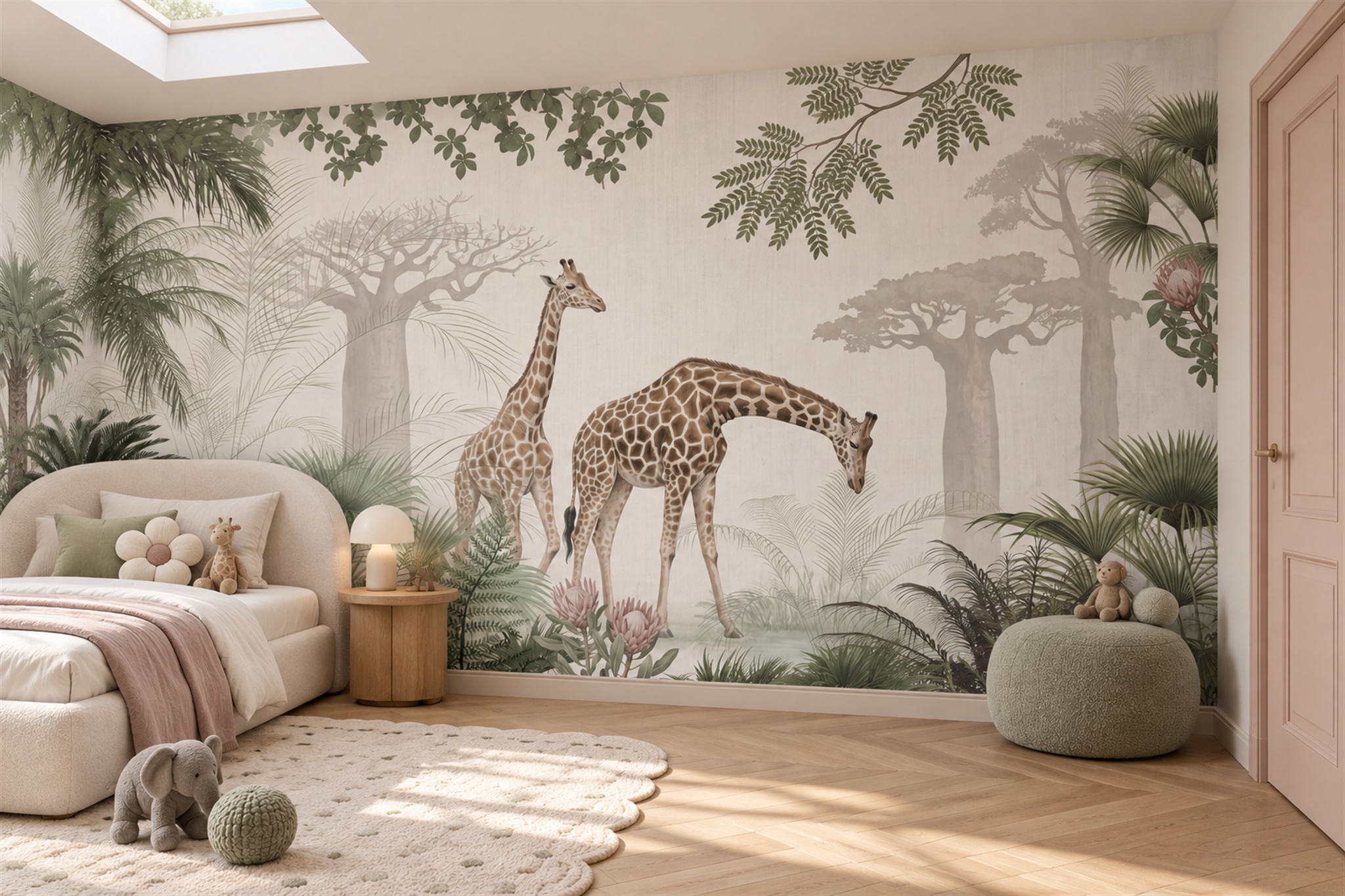 Beige Giraffe Wallpaper Mural, Peel-and-stick Finish