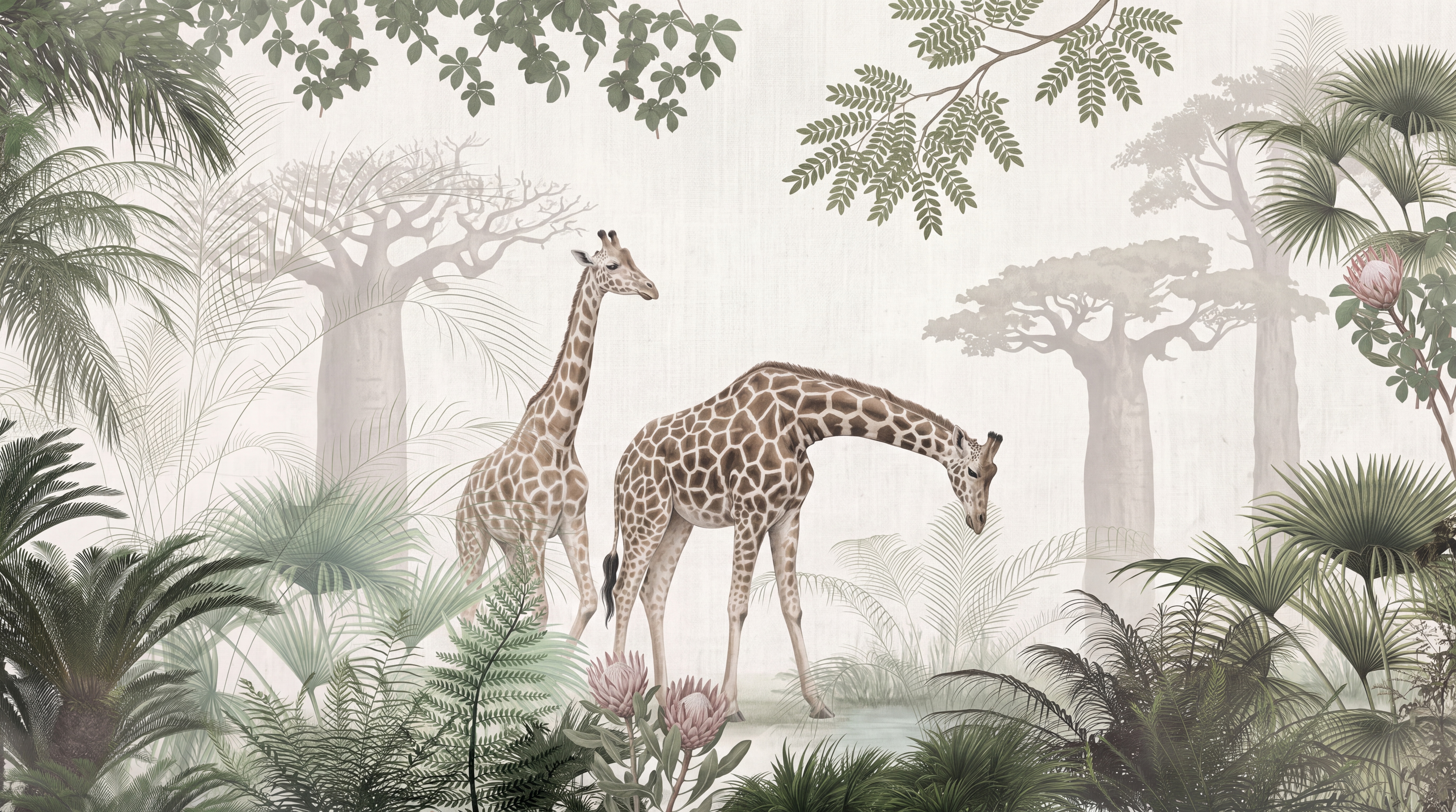 Beige Giraffe Wallpaper Mural, Peel-and-stick Finish