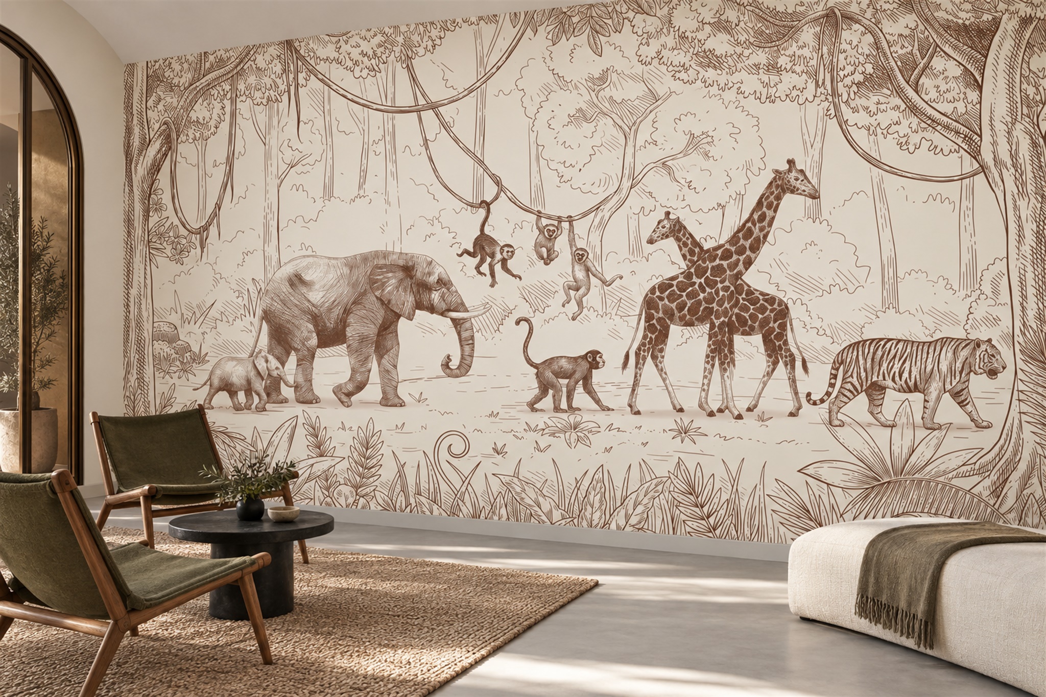 Sepia Toile Artful Wallpaper Mural Home-office-wallpaper-murals, Shown In A Home Office, Peel-and-stick Finish
