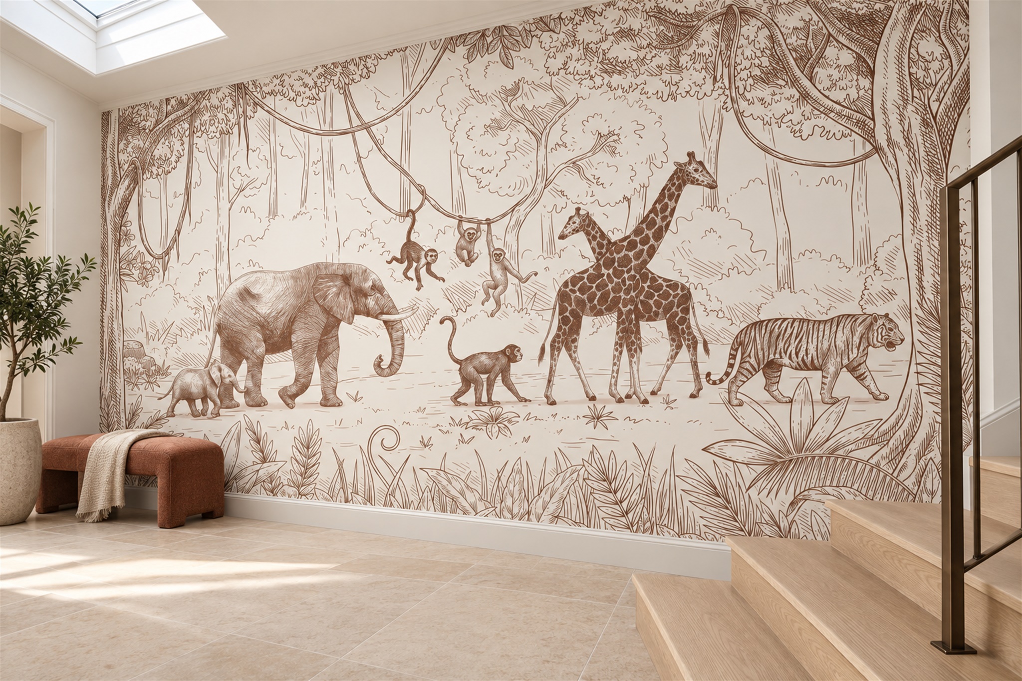 Sepia Toile Artful Wallpaper Mural Accent-wall-wallpaper-murals, Peel-and-stick Finish