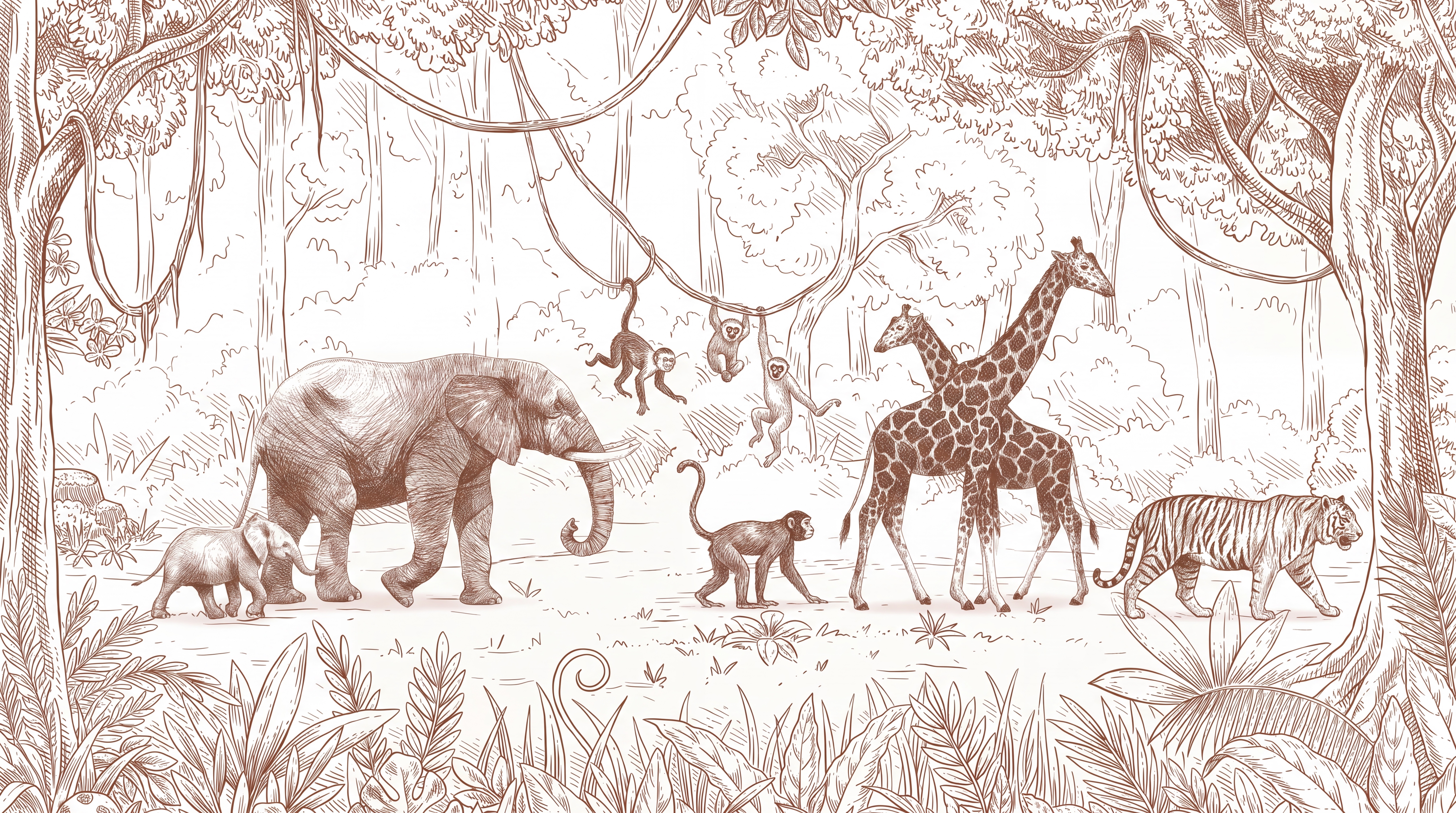 Sepia Toile Artful Wallpaper Mural Nursery-wallpaper-murals, Peel-and-stick Finish