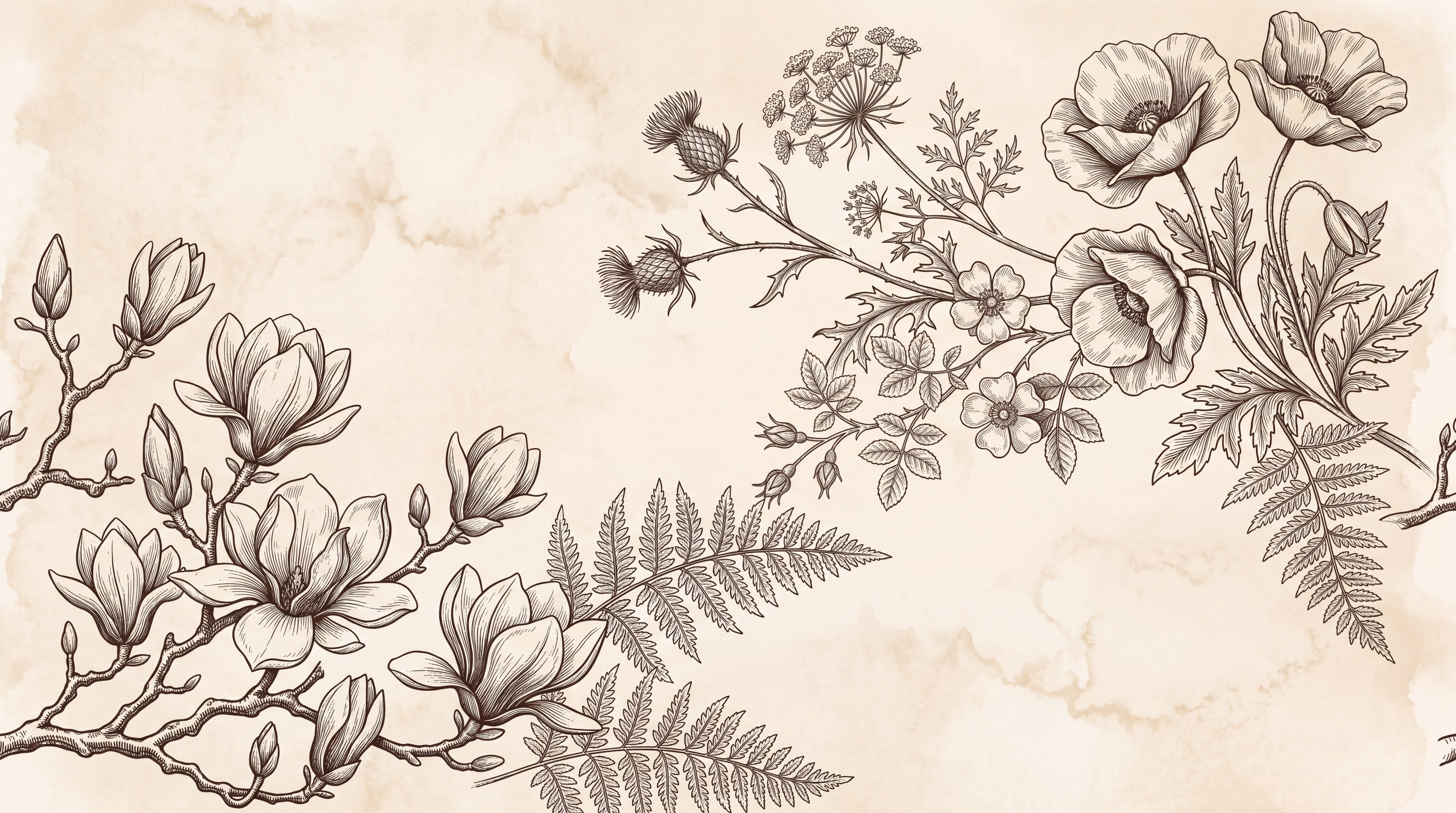 Beige Botanical Botanical Abstract Wallpaper Mural, Peel-and-stick Finish