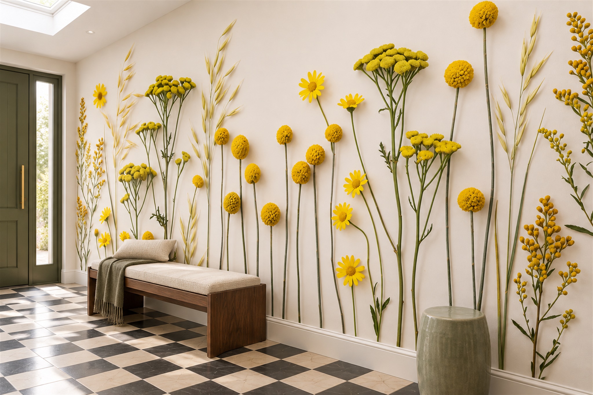Yellow Botanical Botanical Wallpaper Mural Bedroom-wallpaper-murals, Peel-and-stick Finish