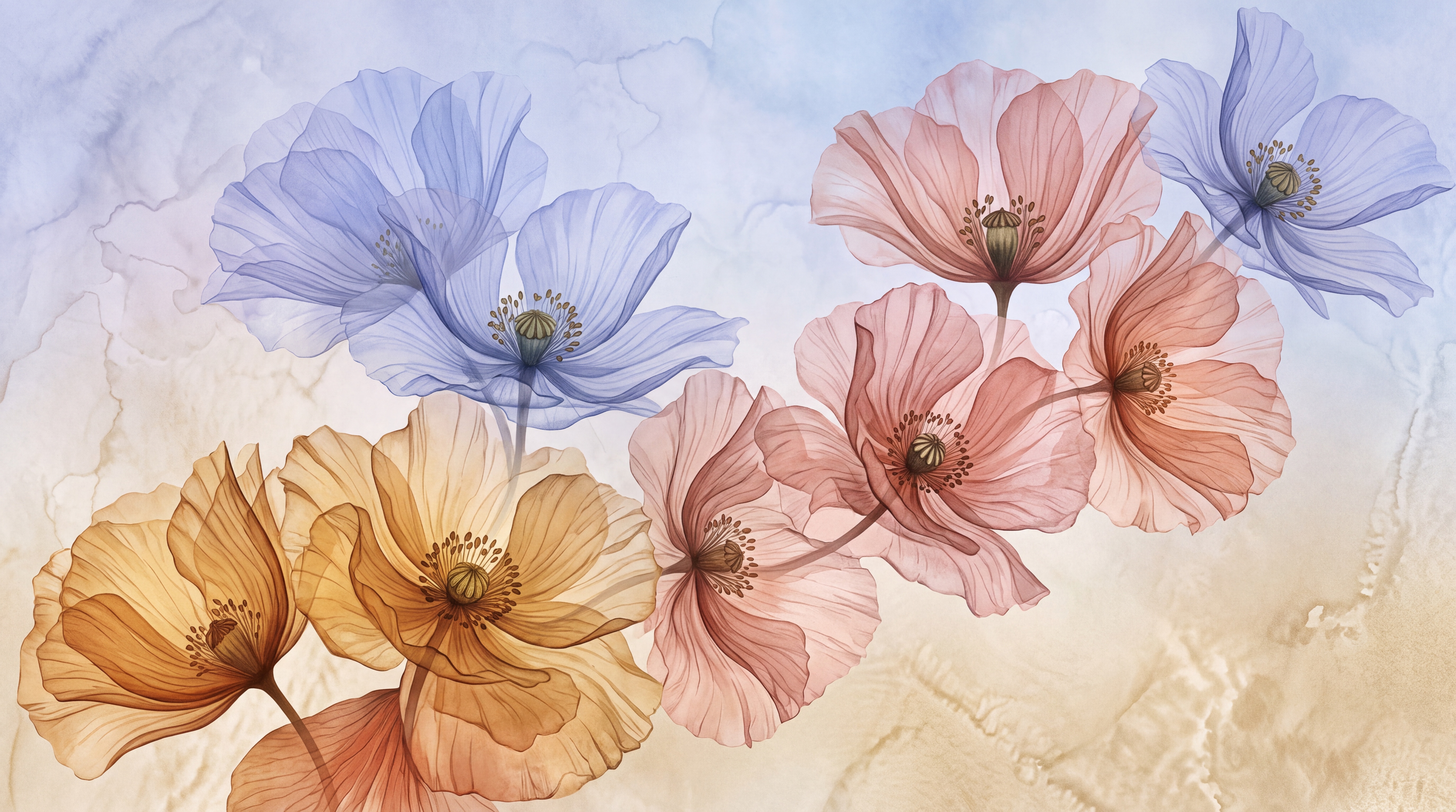 Peach Pattern Decorative Wallpaper Mural Layered Abstract Wallpaper, Peel-and-stick Finish