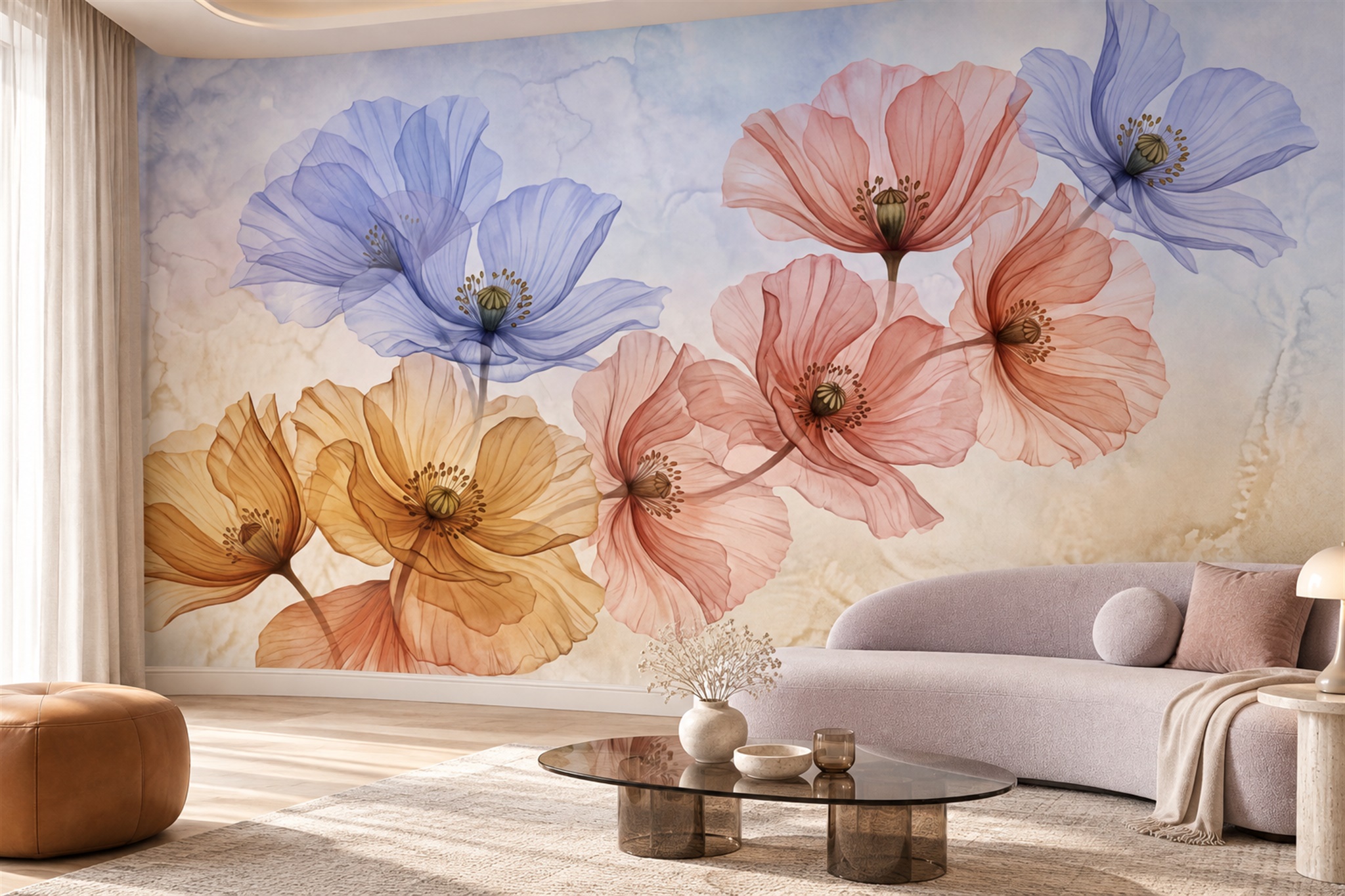 Peach Pattern Decorative Wallpaper Mural Layered Abstract Wallpaper Living-room-wallpaper-murals, Peel-and-stick Finish