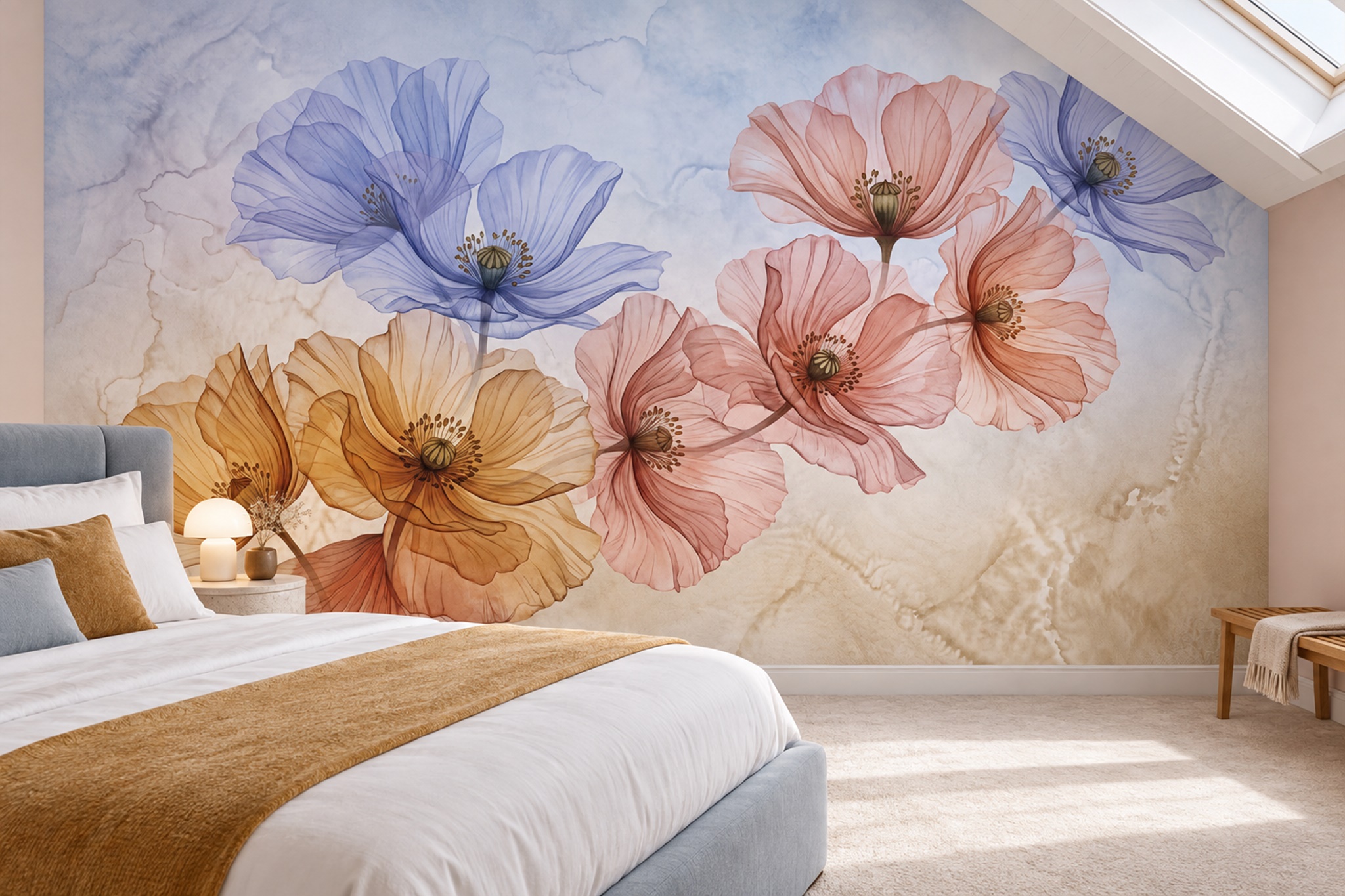 Peach Pattern Decorative Wallpaper Mural Layered Abstract Wallpaper Living-room-wallpaper-murals, Peel-and-stick Finish
