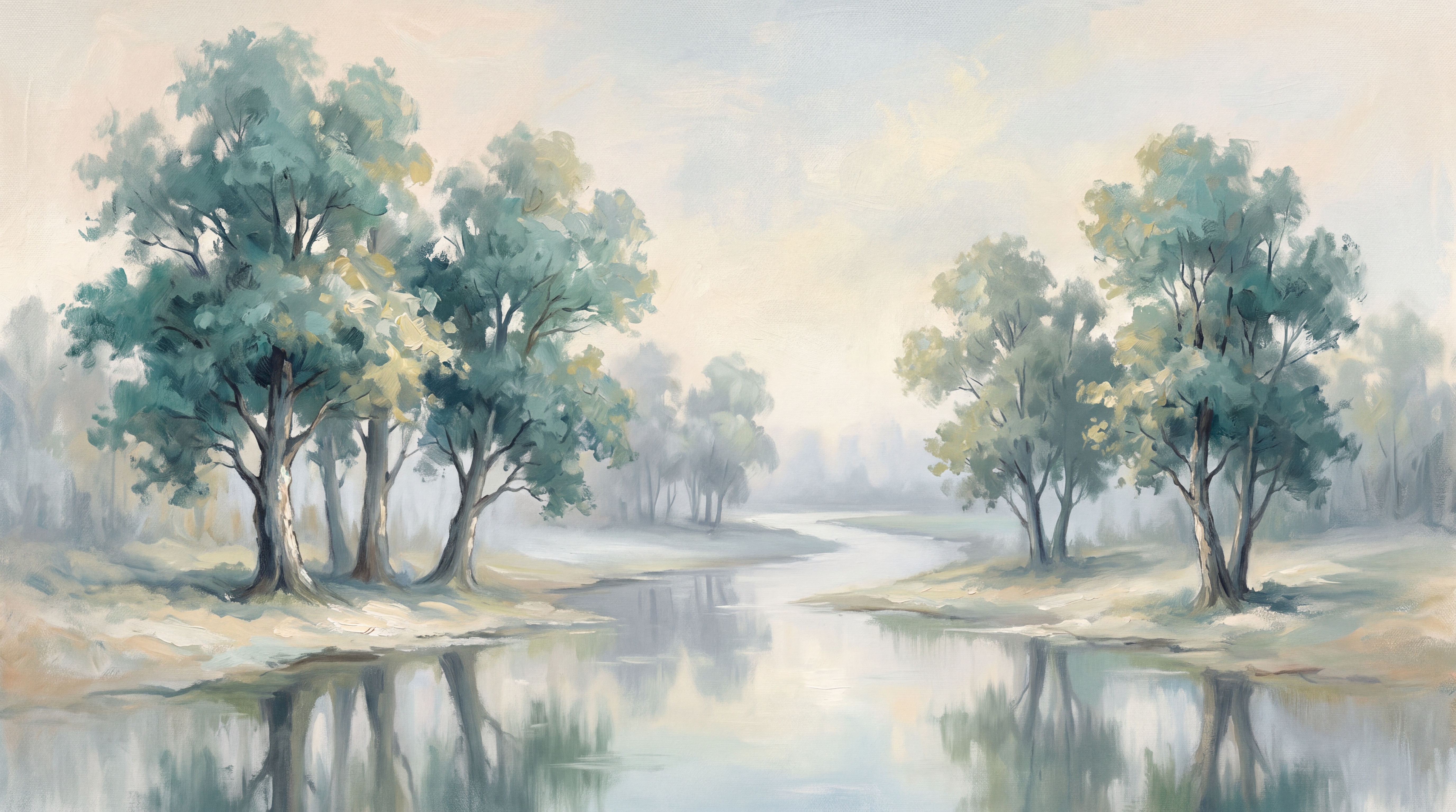 Sage River Scenic Organic Wallpaper Mural, Peel-and-stick Finish