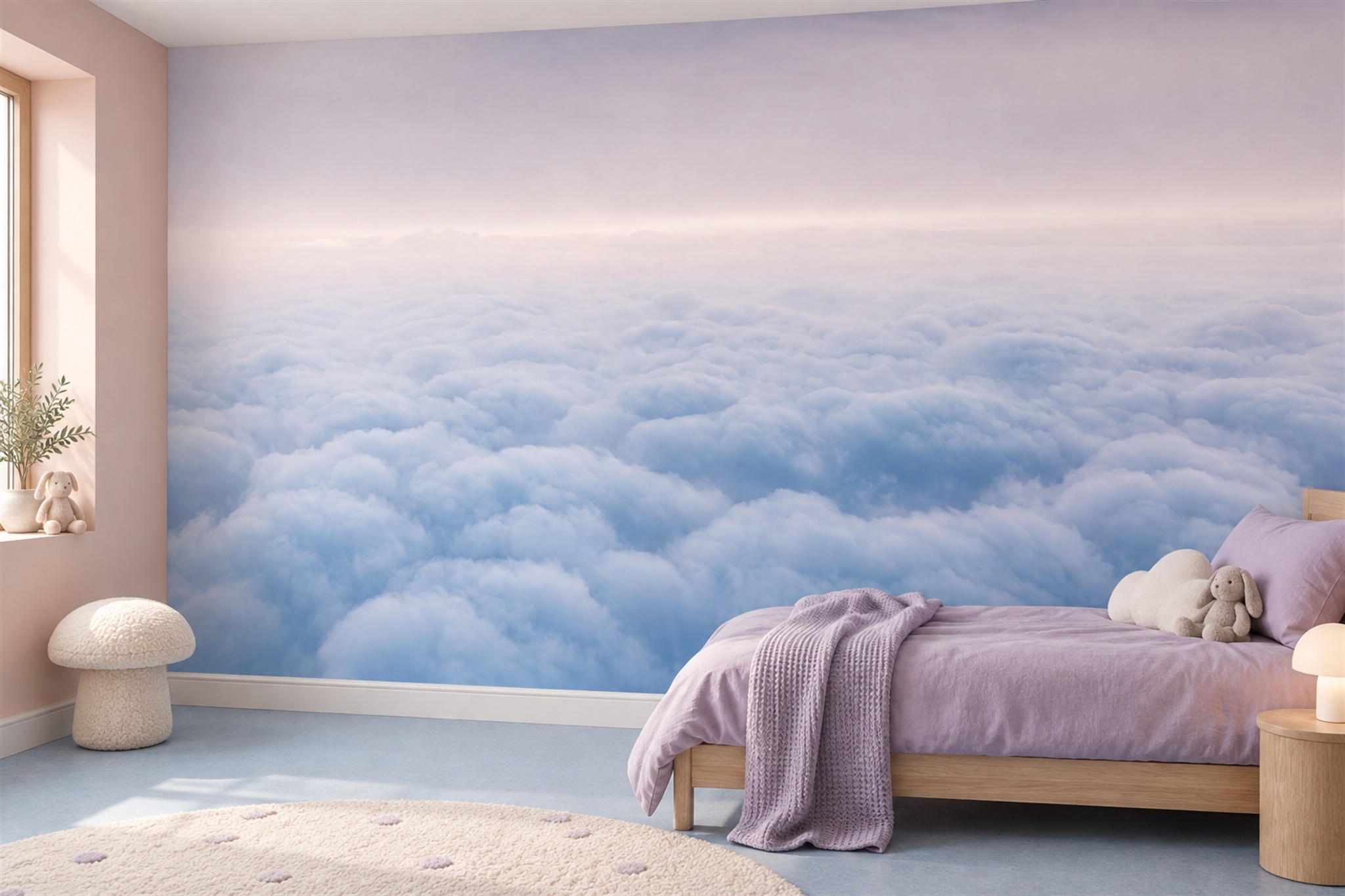 Blue Clouds Artful Wallpaper Mural Layered Abstract Wallpaper Mural Kids-room-wallpaper-murals, Peel-and-stick Finish